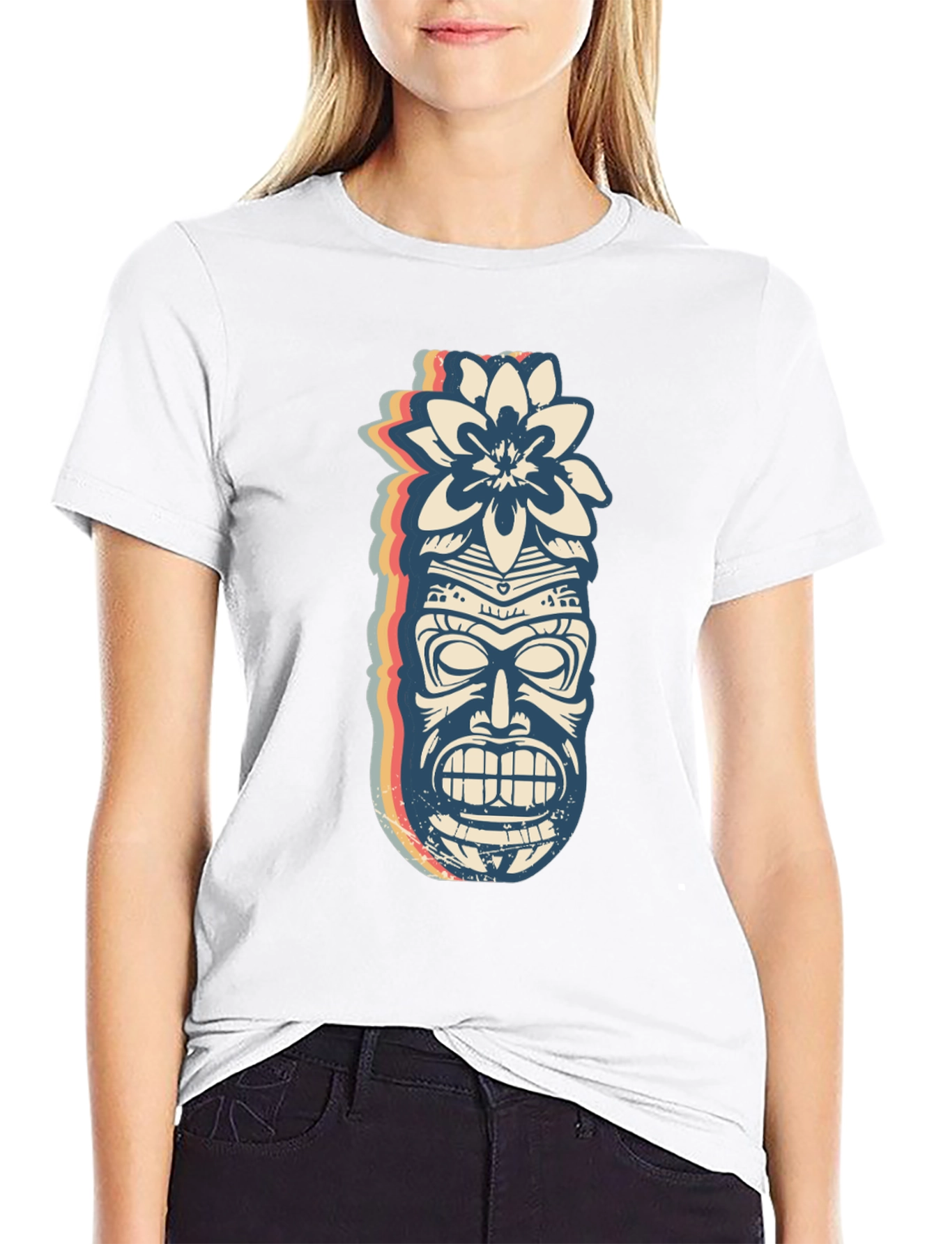 Retro Tiki Mask Graphic Tee - Black