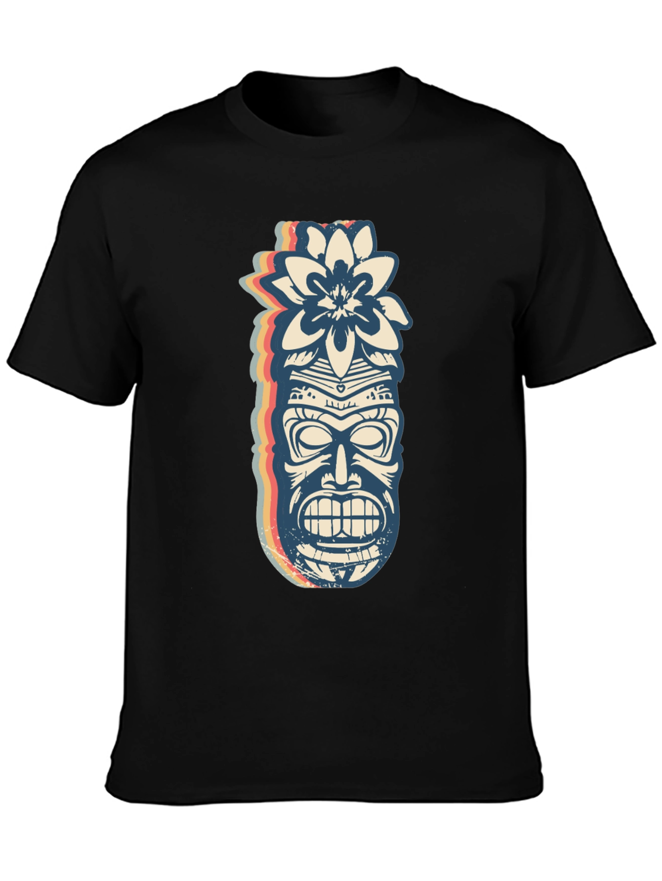 Retro Tiki Mask Graphic Tee - Black