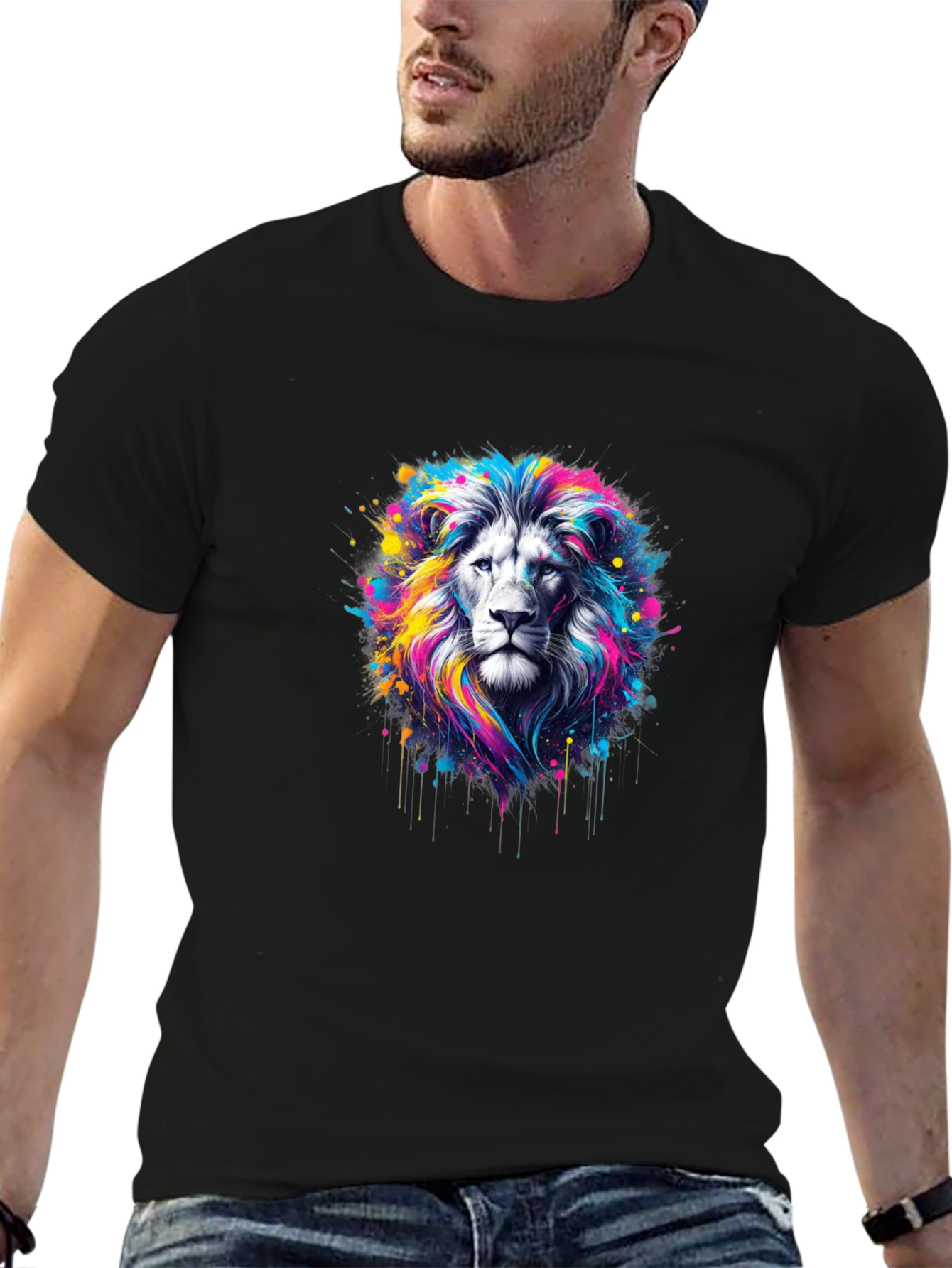 Vivid Lion Graphic Black T-Shirt