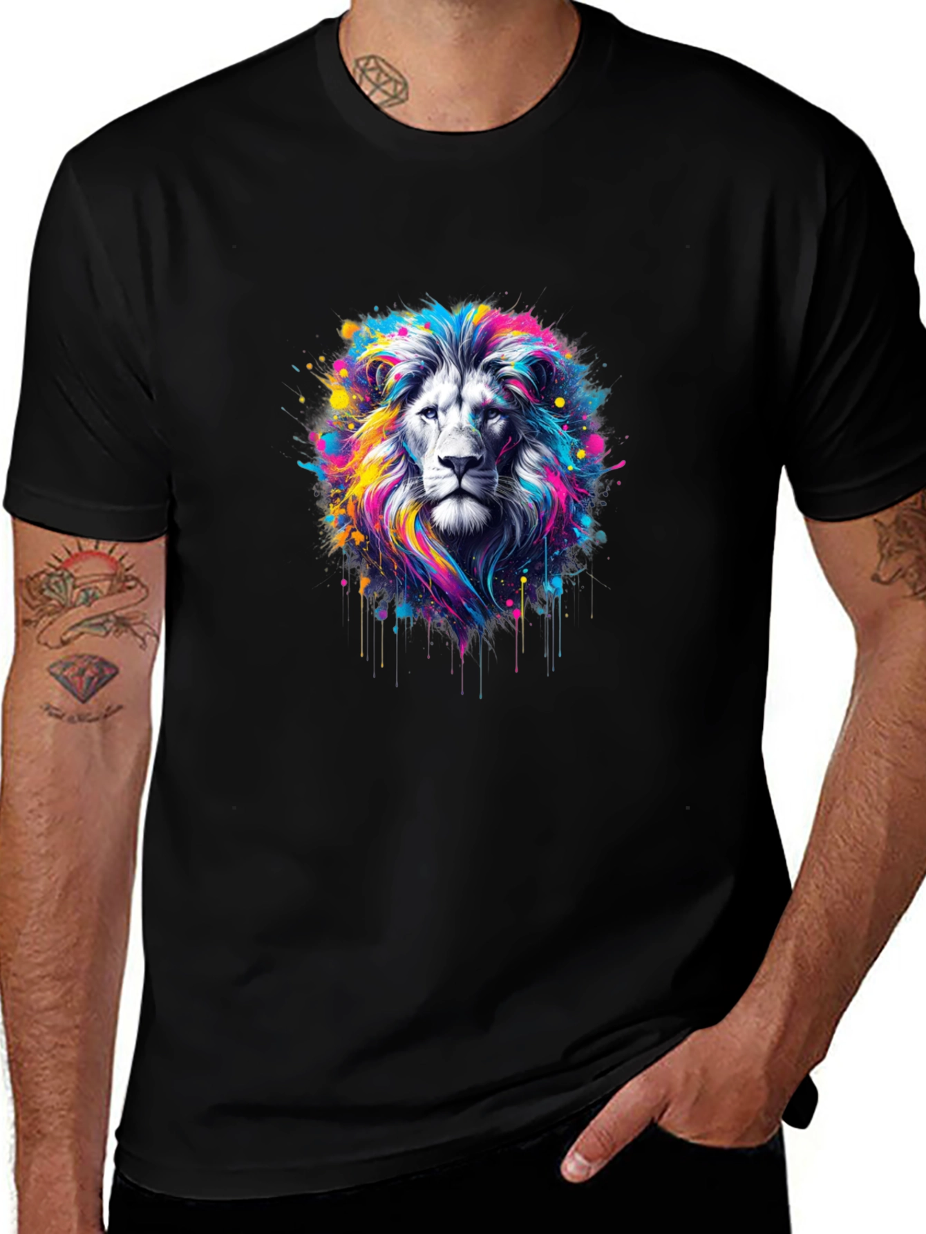 Vivid Lion Graphic Black T-Shirt