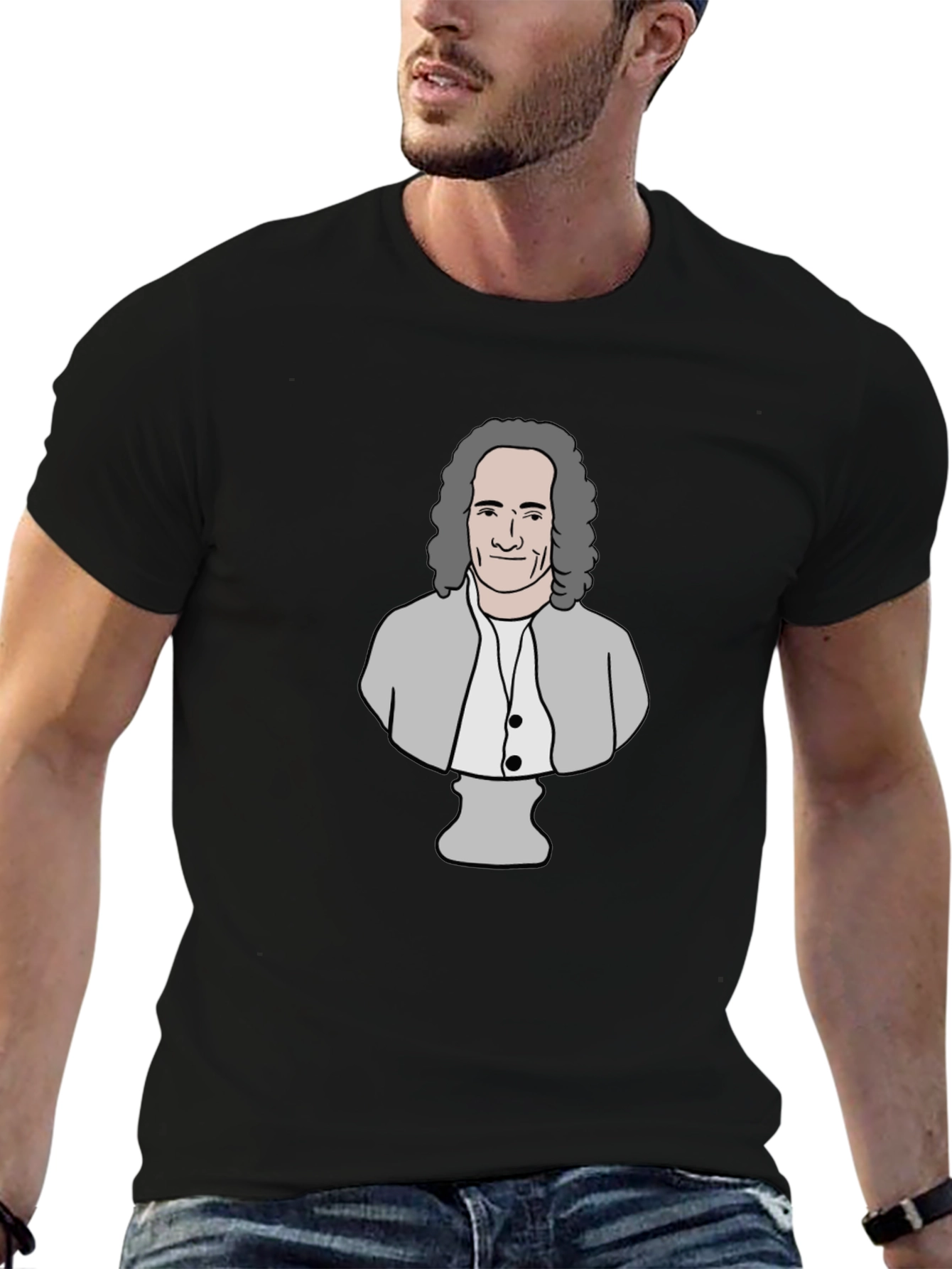 Philosopher Cartoon Bust T-Shirt - Black