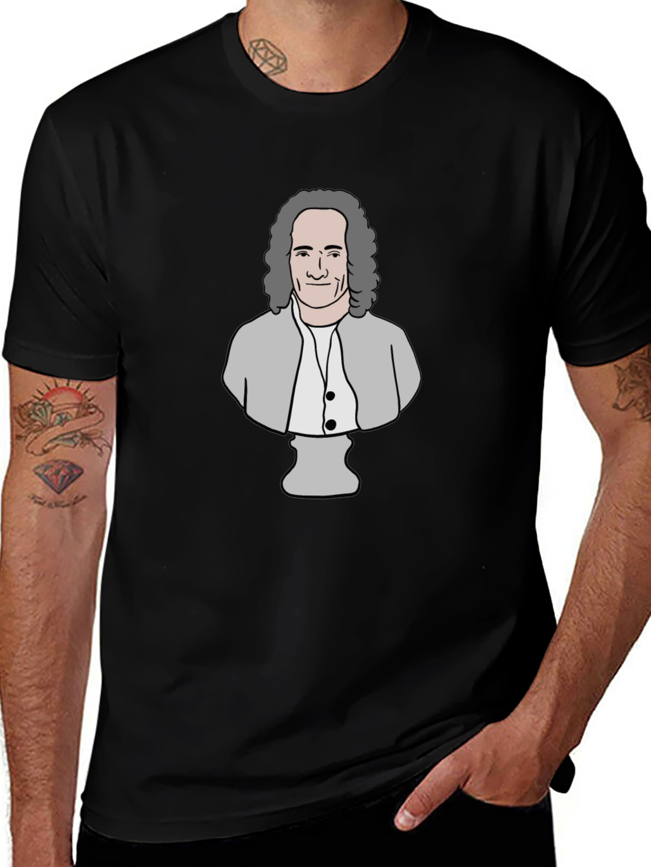 Philosopher Cartoon Bust T-Shirt - Black