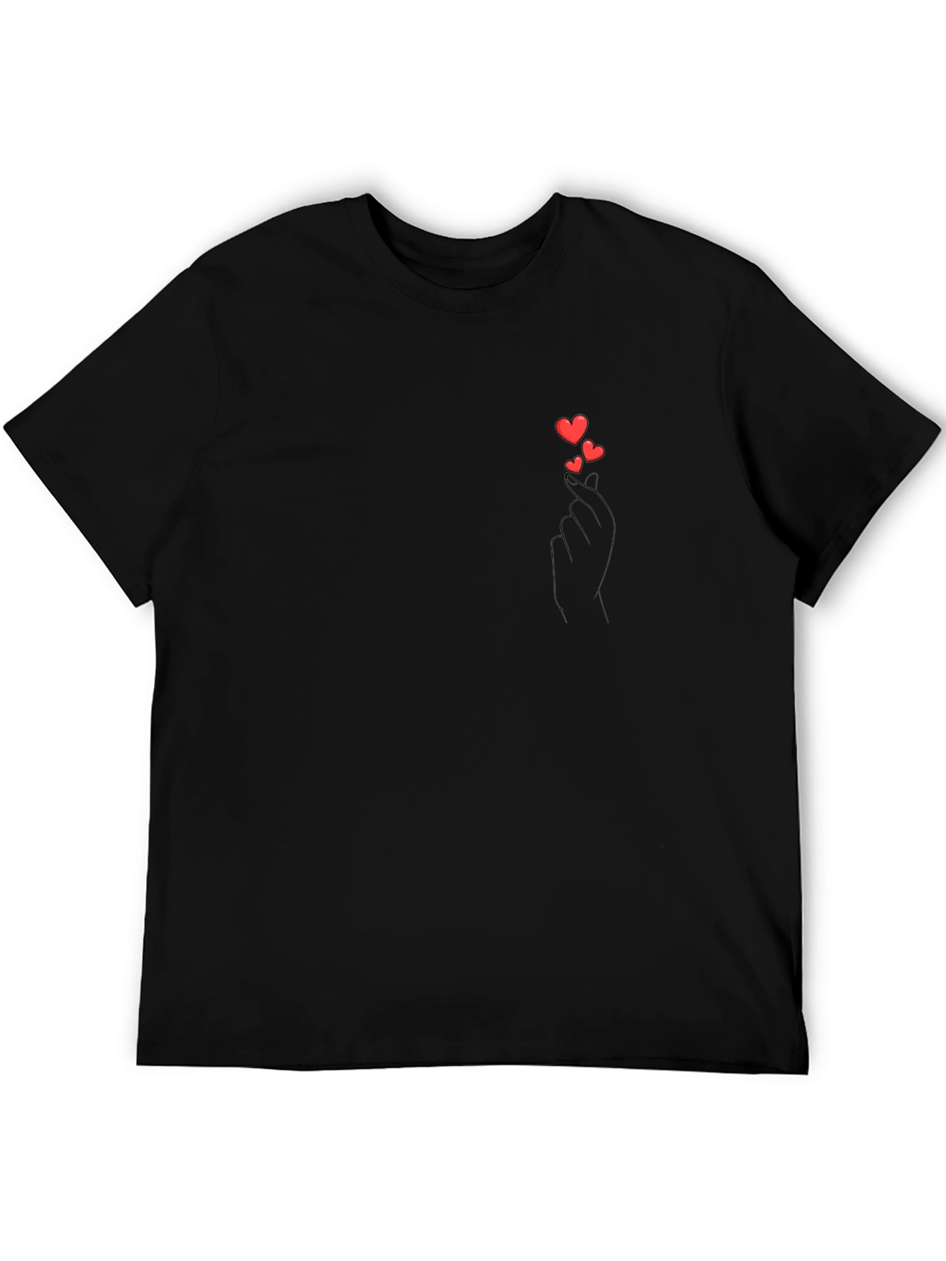 Heart Gesture Graphic Tee - Casual Black T-Shirt