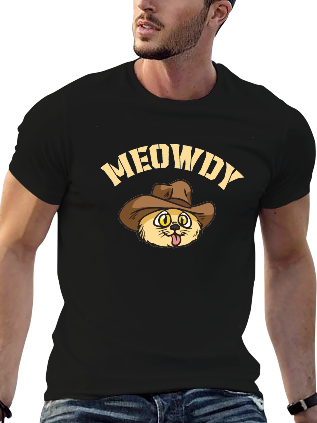 Meowdy Cowboy Cat Black T-Shirt