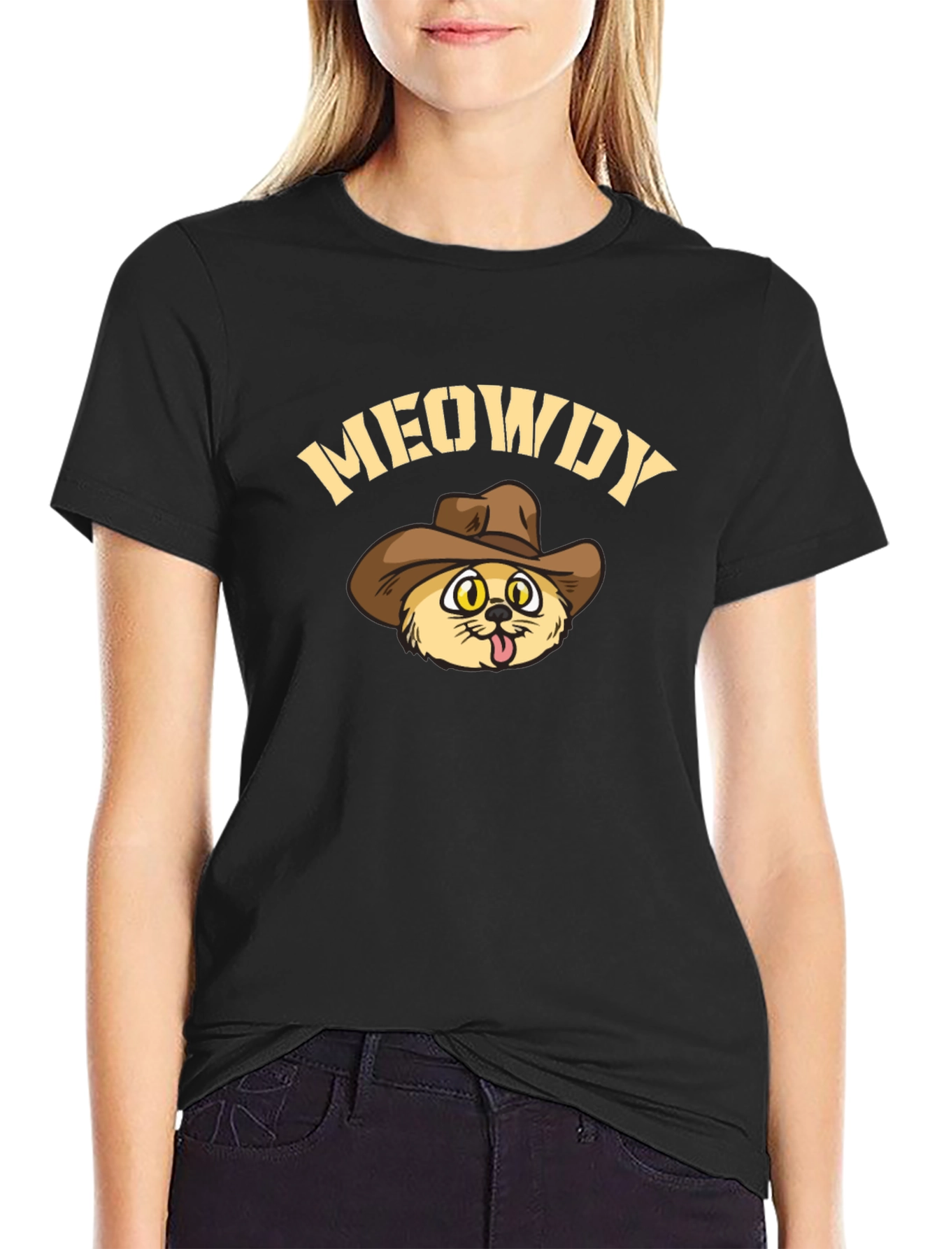 Meowdy Cowboy Cat Black T-Shirt