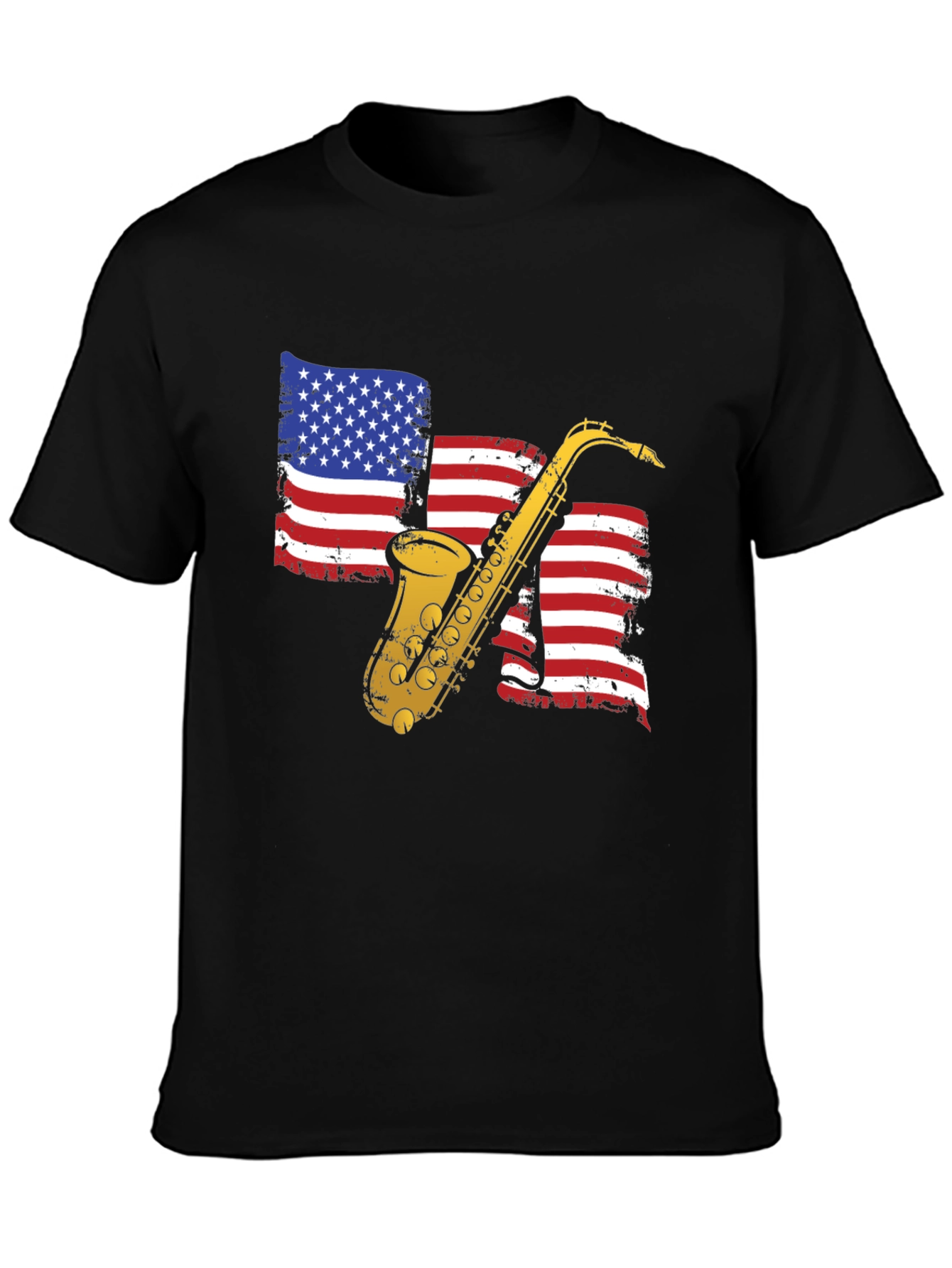 Saxophone American Flag Graphic T-Shirt