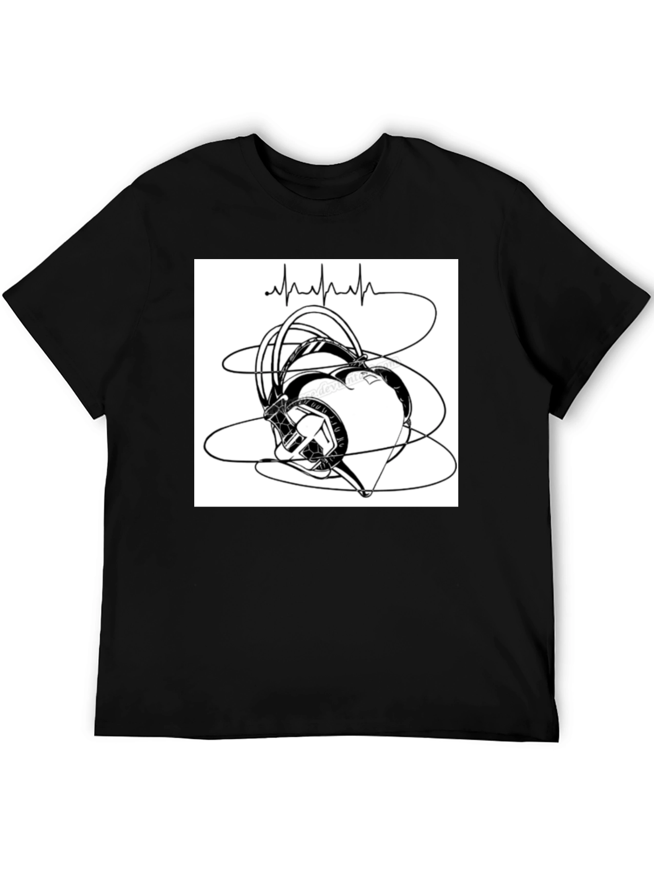 Heartbeat Headphones Graphic T-Shirt - Black