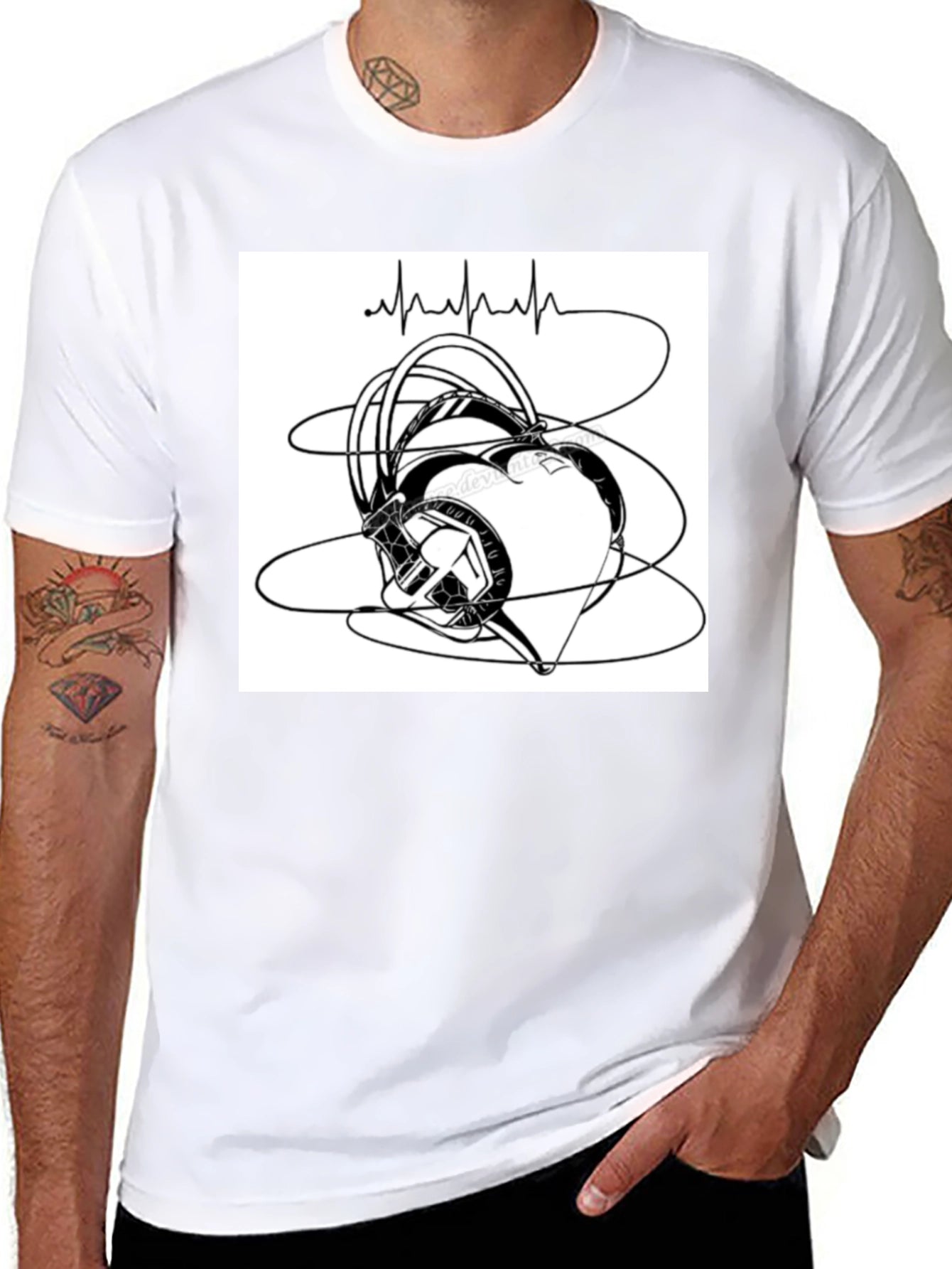 Heartbeat Headphones Graphic T-Shirt - Black