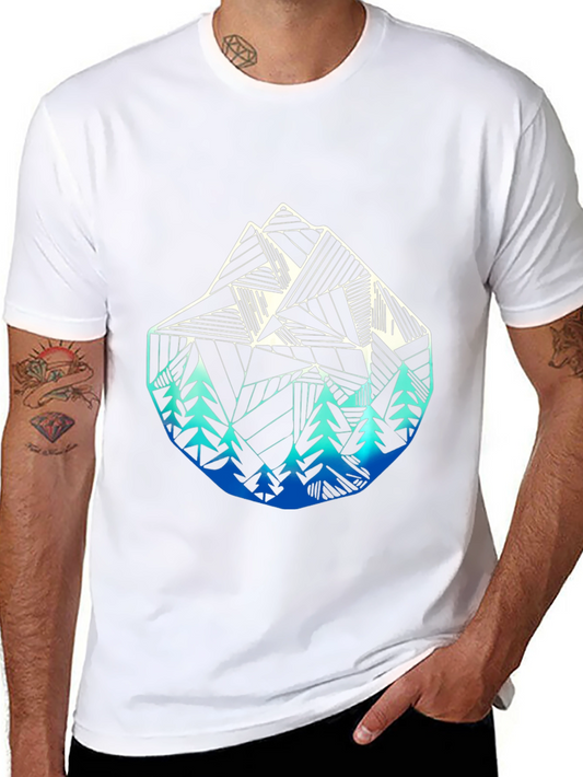 Geometric Mountain & Tree Graphic T-Shirt