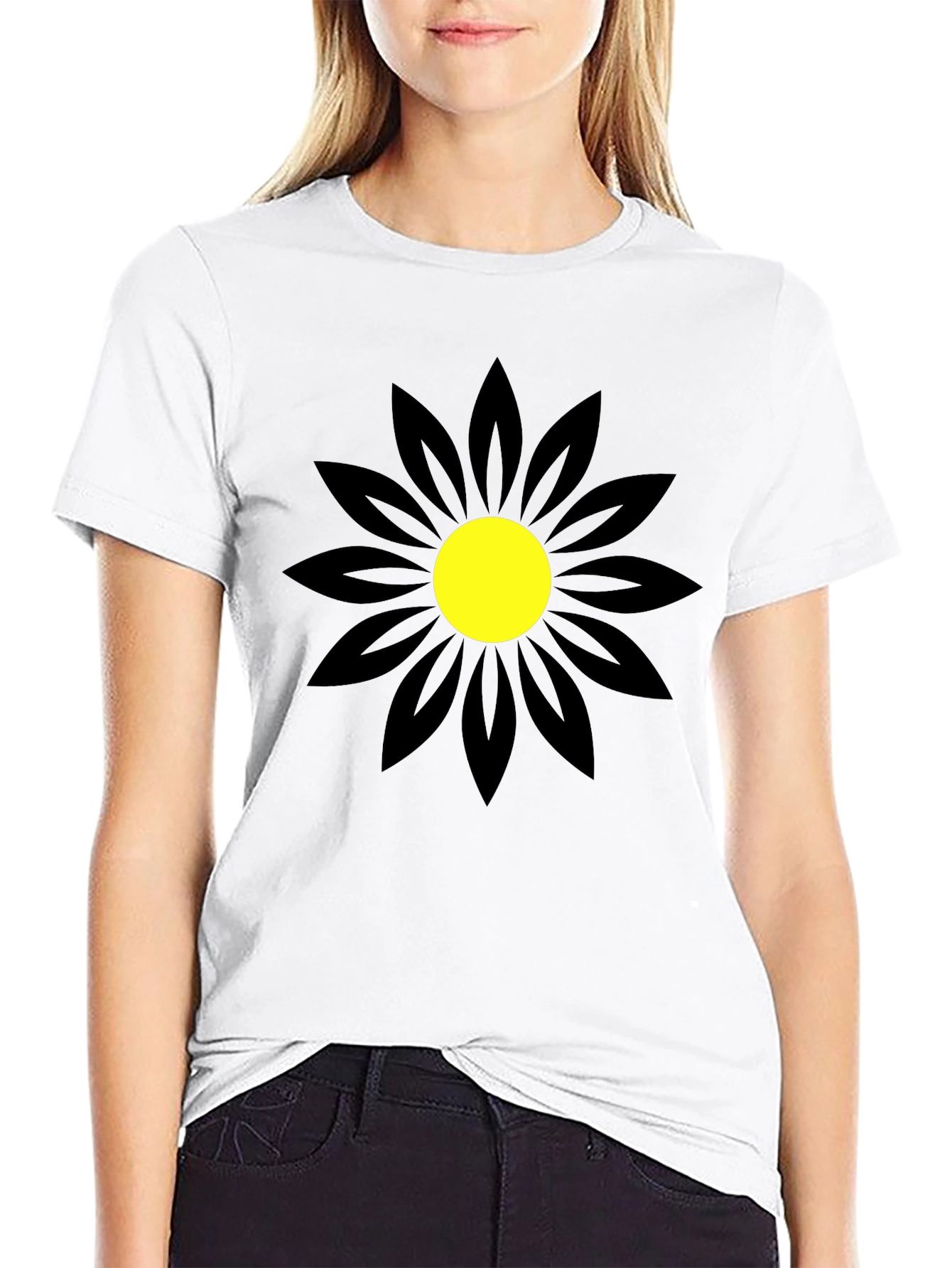 Black T-Shirt with Bold Flower Design