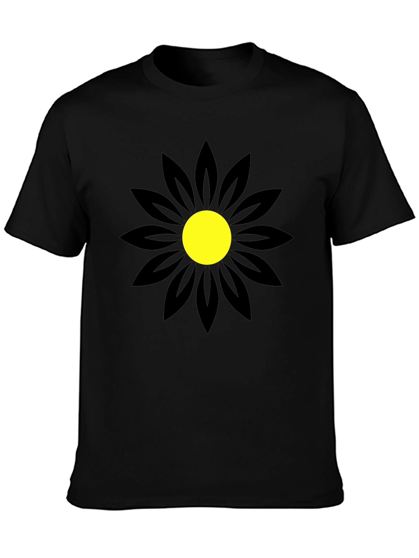 Black T-Shirt with Bold Flower Design