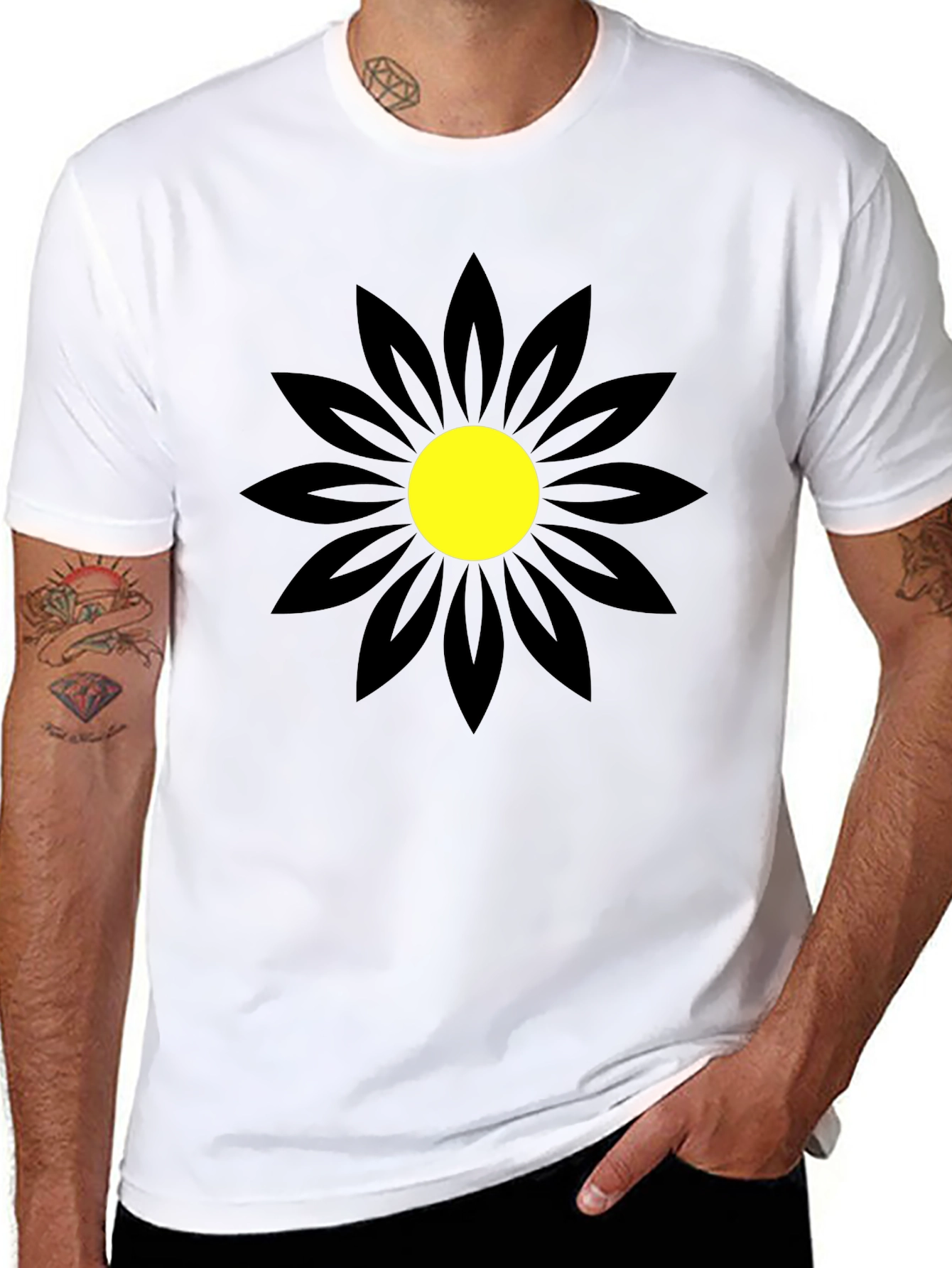 Black T-Shirt with Bold Flower Design