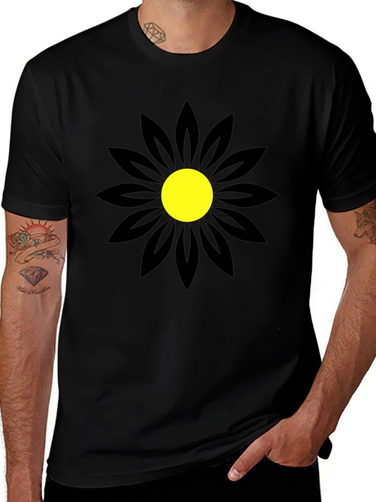 Black T-Shirt with Bold Flower Design