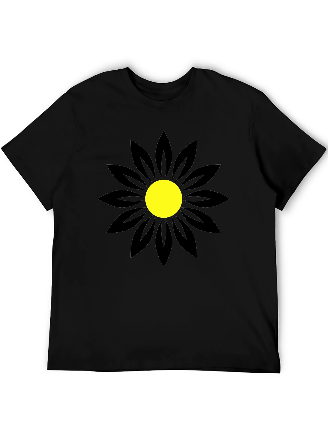 Black T-Shirt with Bold Flower Design