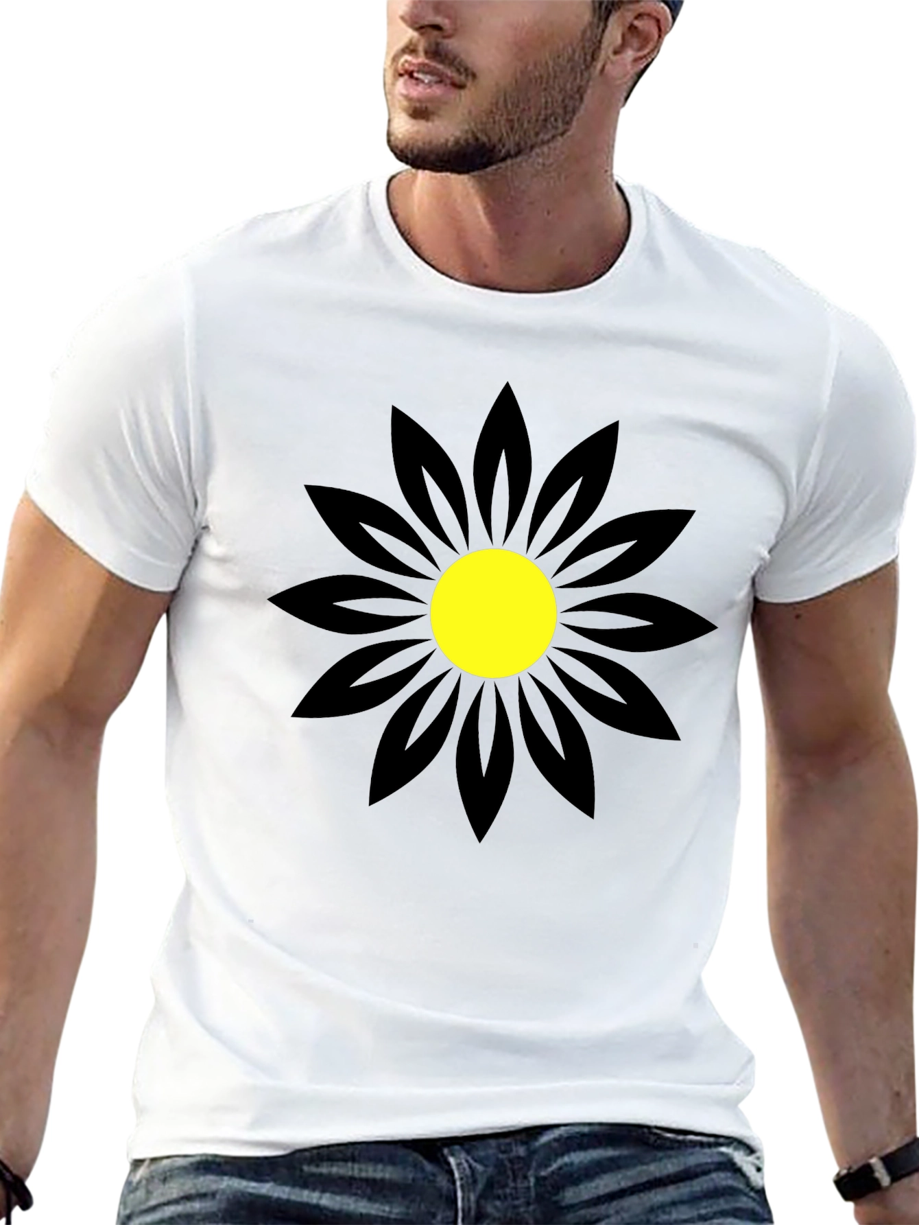 Black T-Shirt with Bold Flower Design