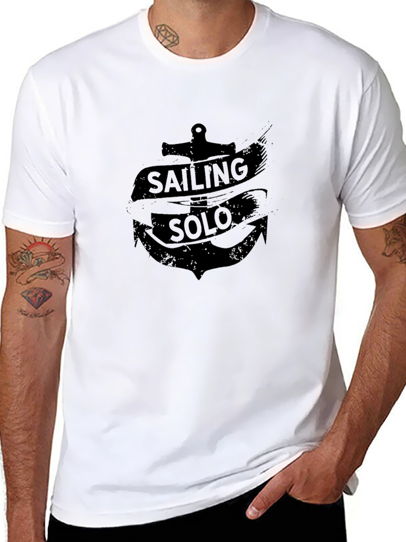 Sailing Solo Black Graphic Tee Anchor Design