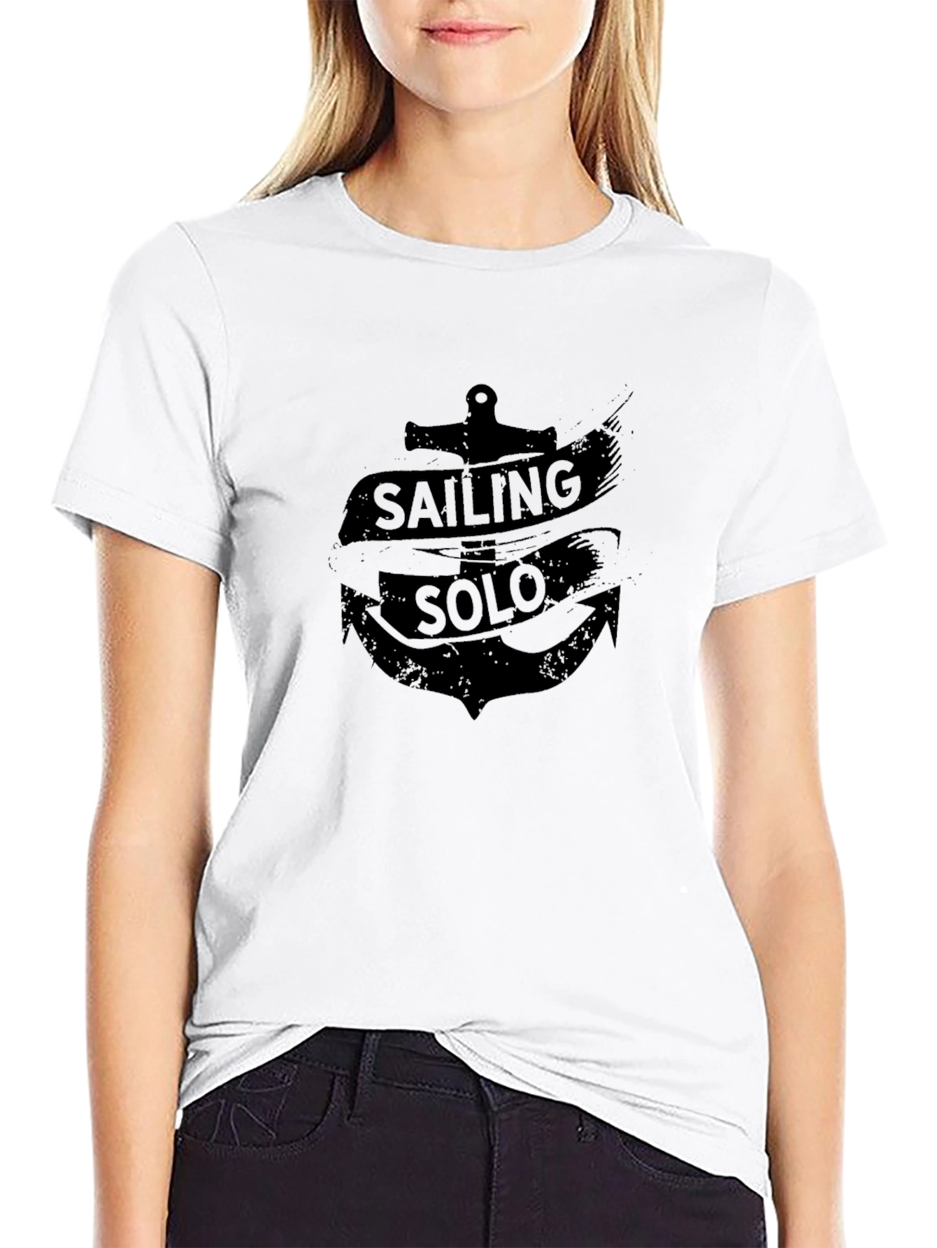 Sailing Solo Black Graphic Tee Anchor Design