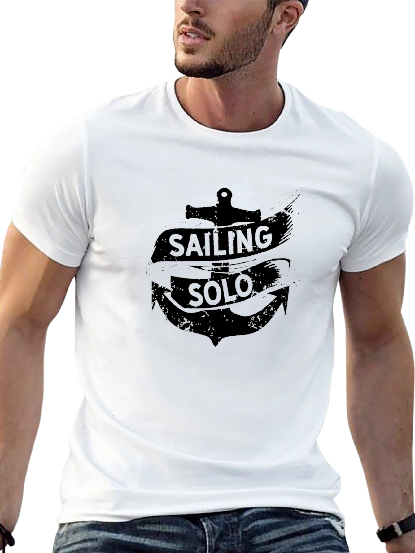 Sailing Solo Black Graphic Tee Anchor Design