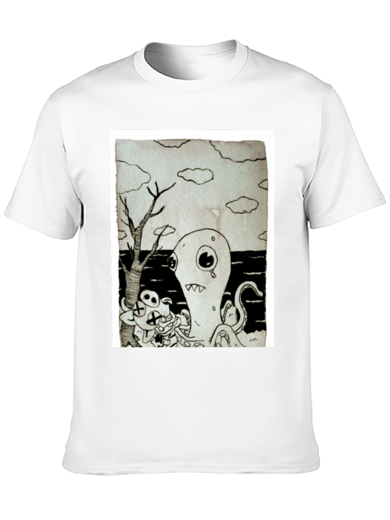 Monochrome Cartoon Graphic Black T-Shirt