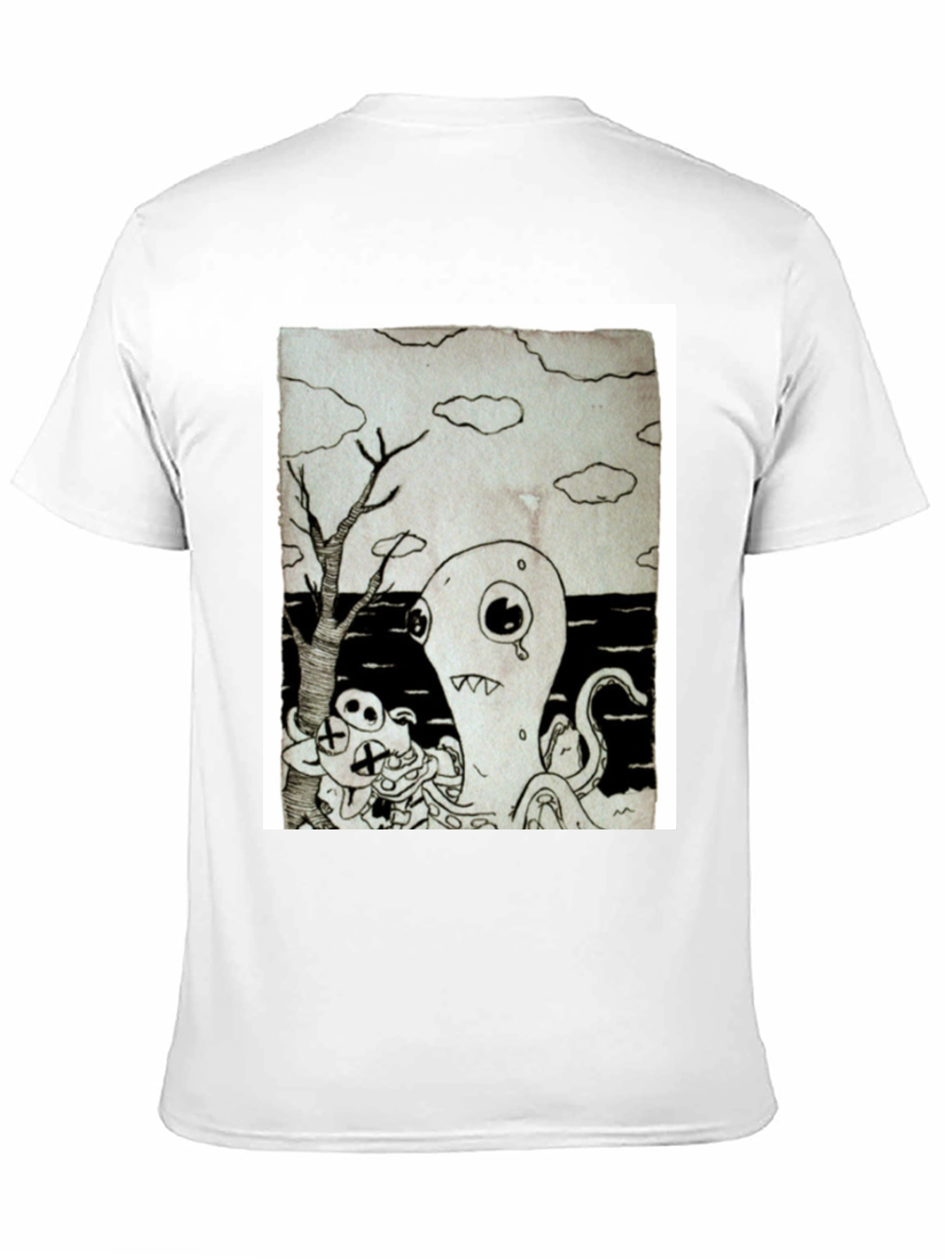 Monochrome Cartoon Graphic Black T-Shirt