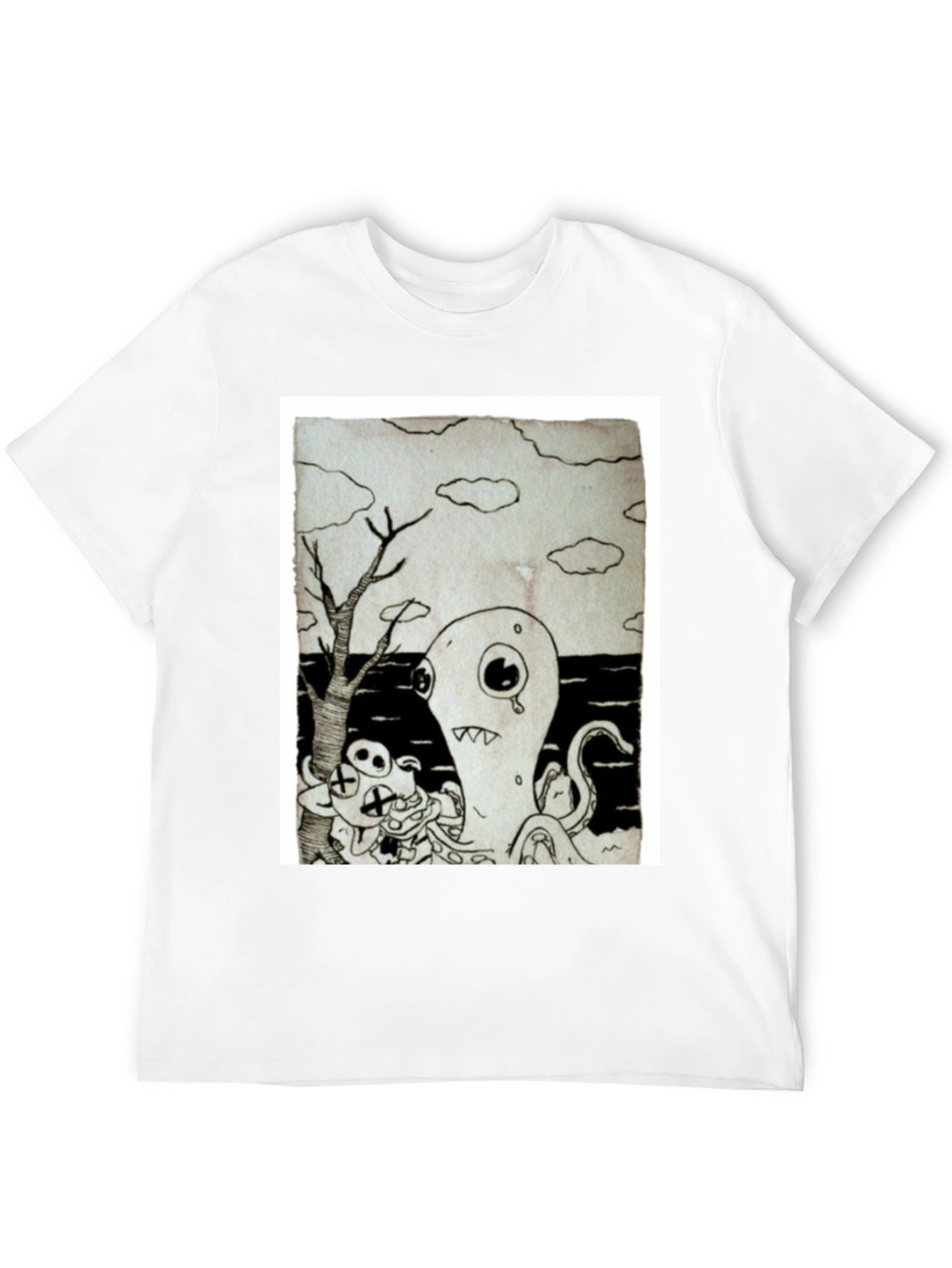 Monochrome Cartoon Graphic Black T-Shirt