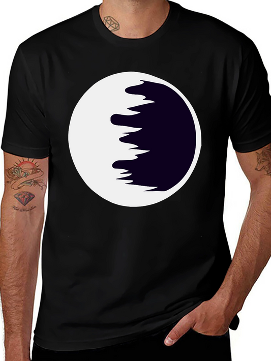 Abstract Moon Graphic Tee - Black Cotton Casual Shirt