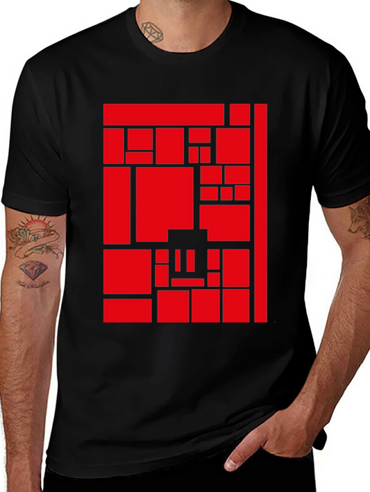 Abstract Geometric Red Block Pattern Print Tee