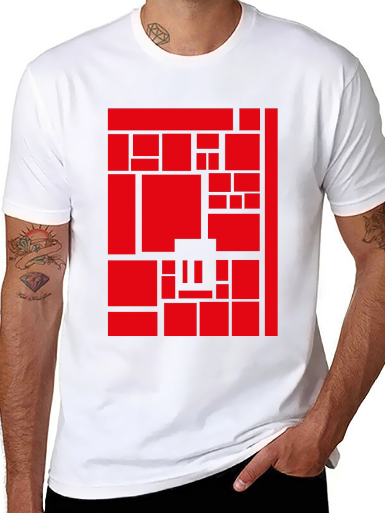 Abstract Geometric Red Block Pattern Print Tee