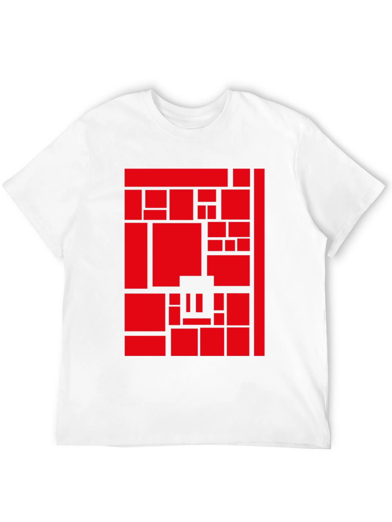 Abstract Geometric Red Block Pattern Print Tee