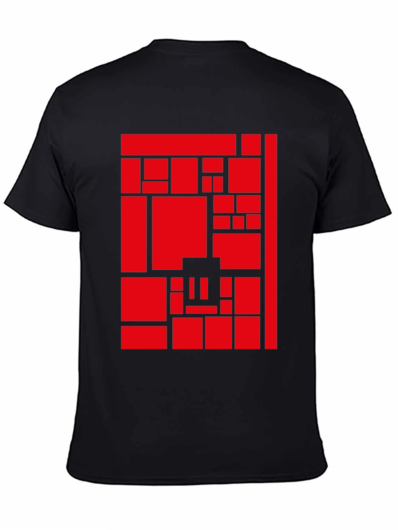 Abstract Geometric Red Block Pattern Print Tee
