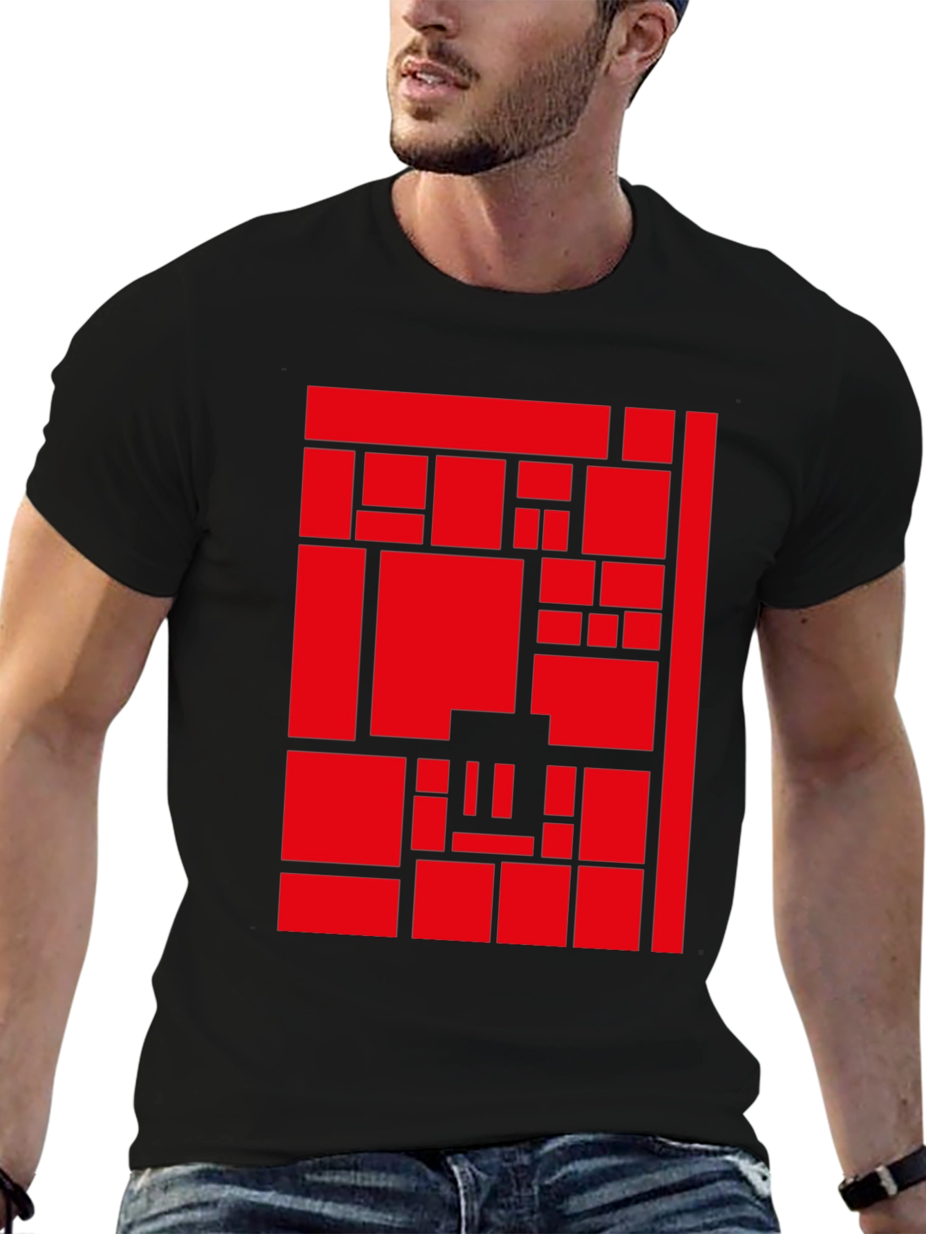 Abstract Geometric Red Block Pattern Print Tee