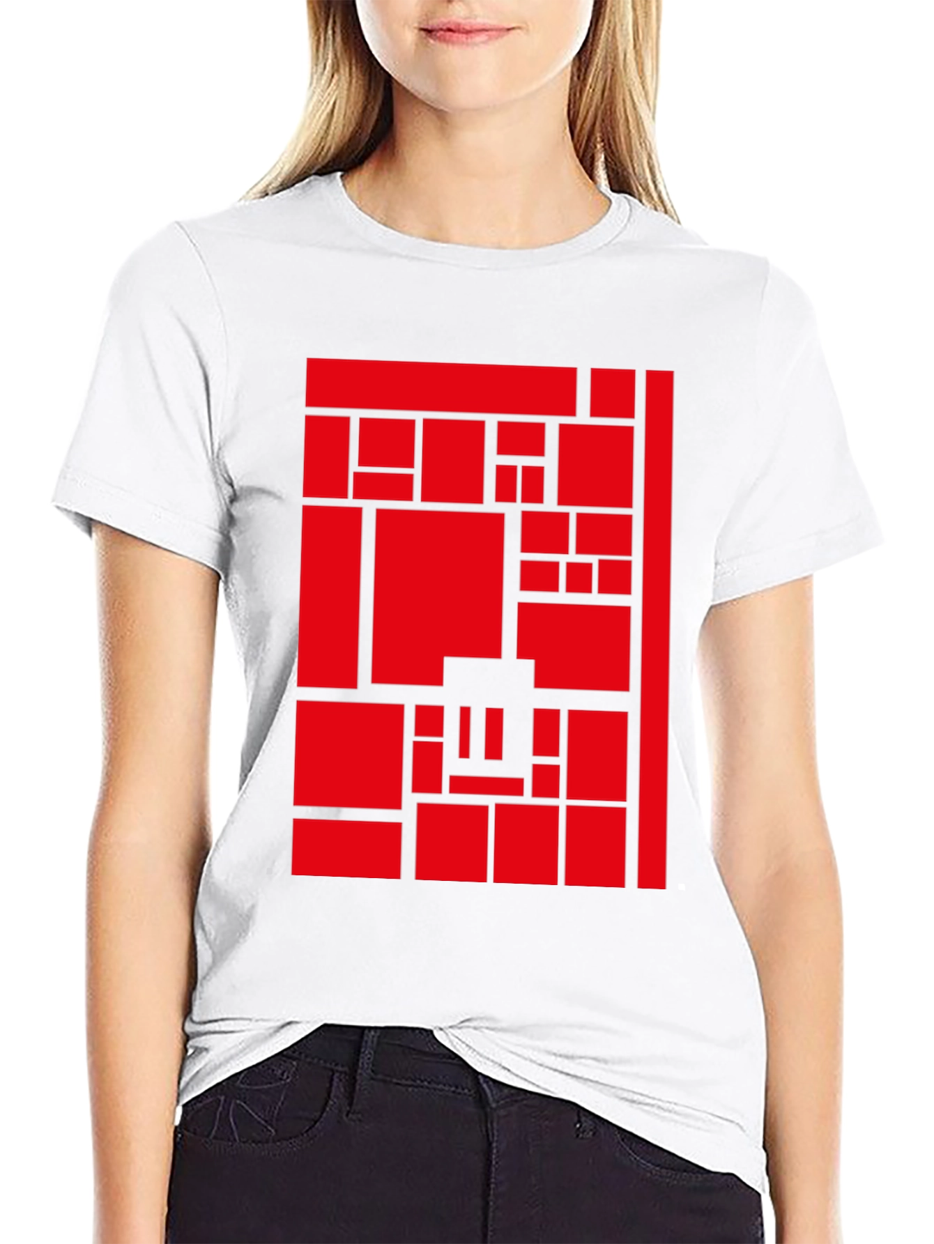 Abstract Geometric Red Block Pattern Print Tee