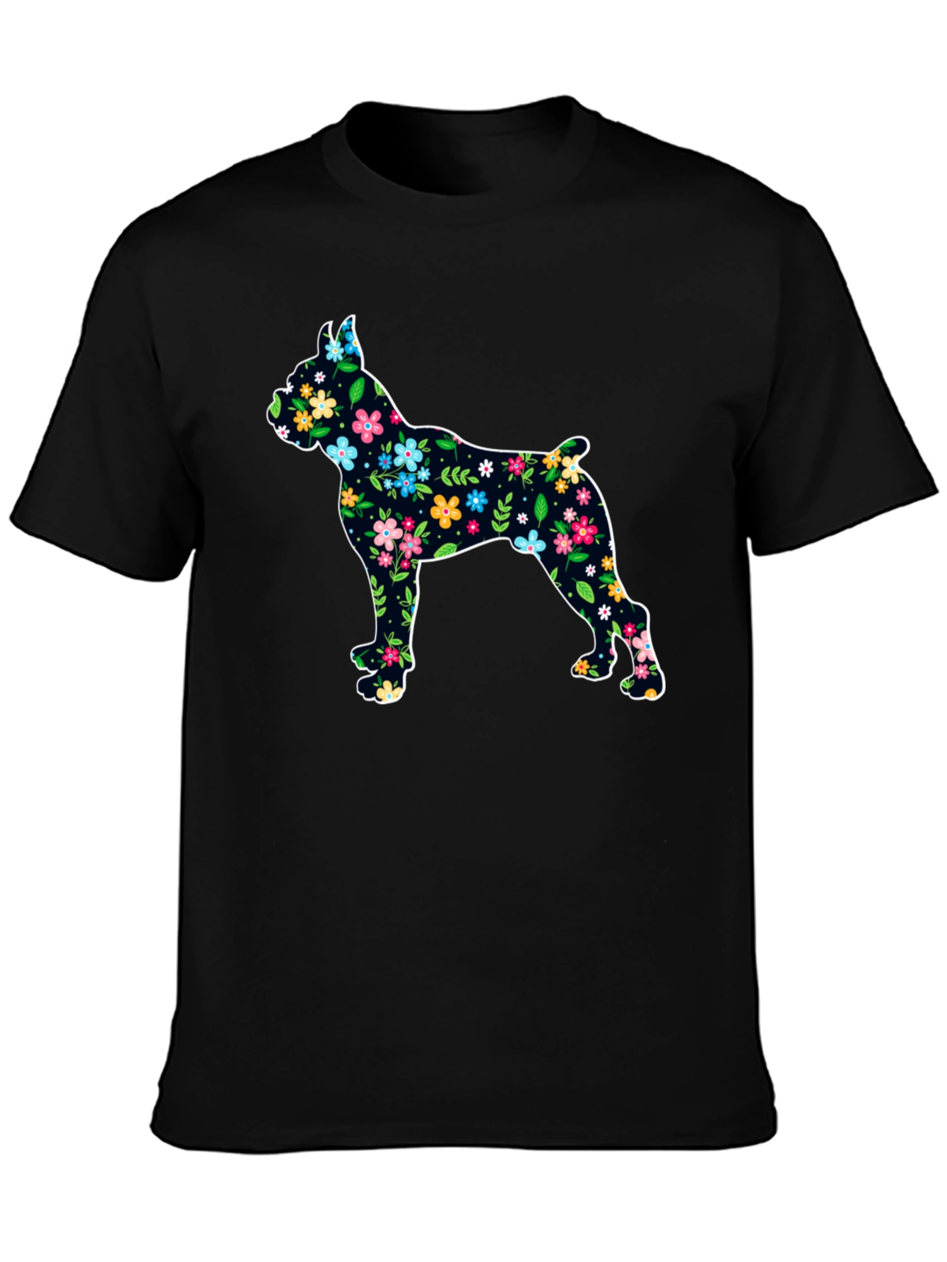 Floral Dog Silhouette Black T-Shirt