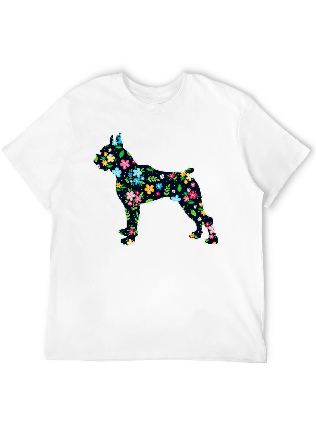 Floral Dog Silhouette Black T-Shirt