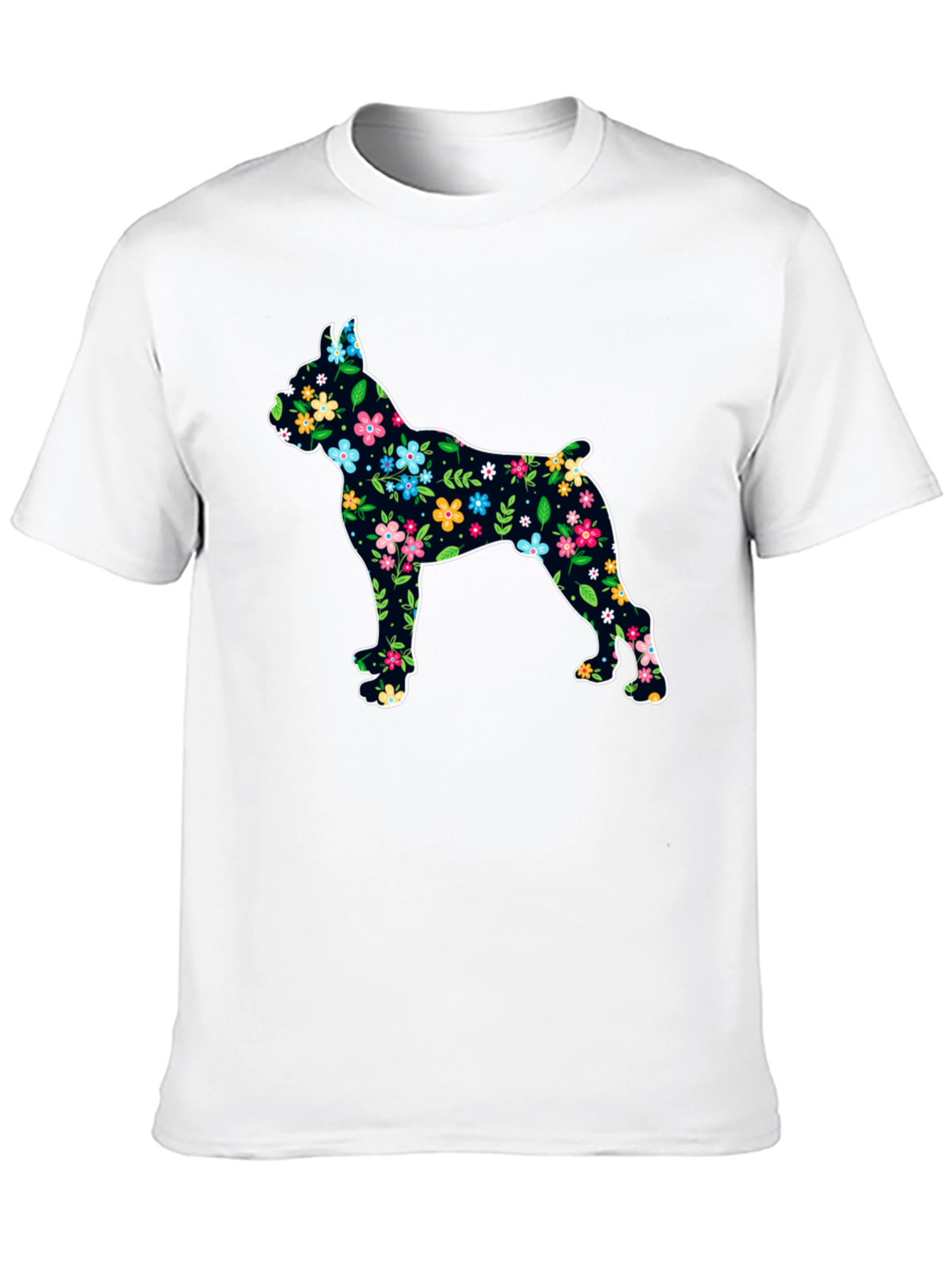 Floral Dog Silhouette Black T-Shirt