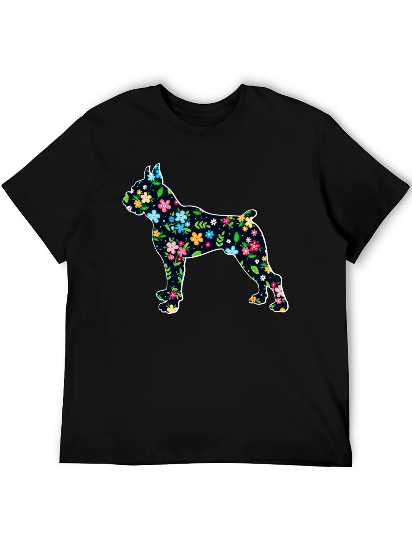 Floral Dog Silhouette Black T-Shirt