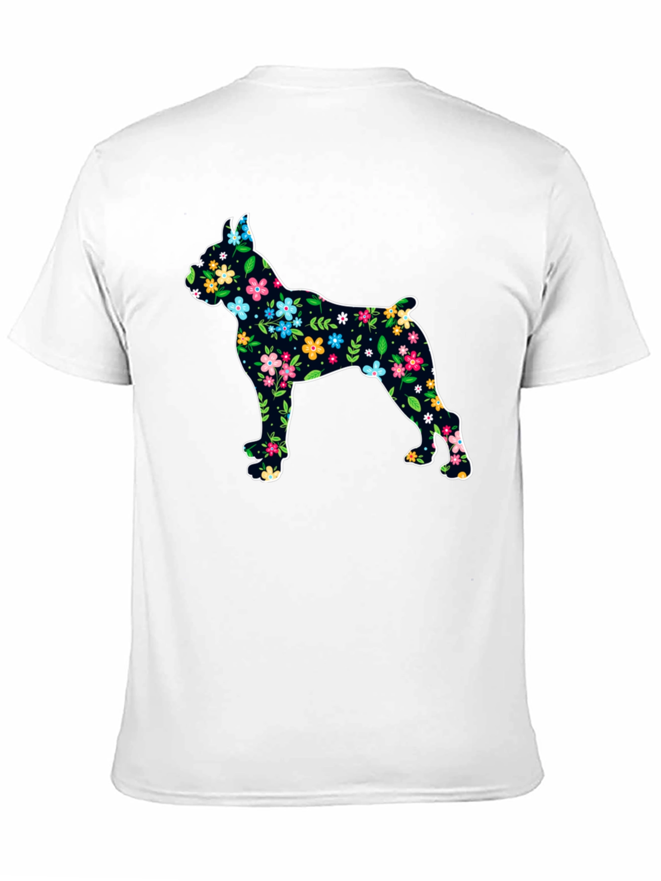 Floral Dog Silhouette Black T-Shirt