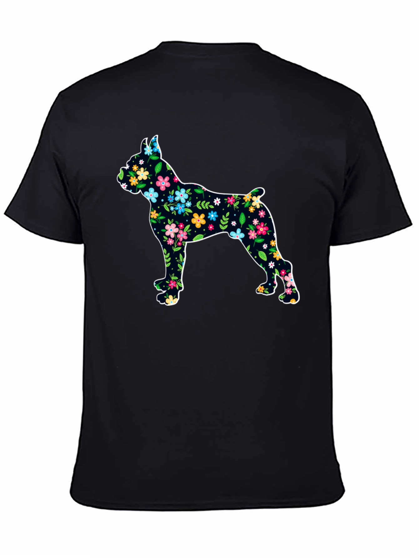 Floral Dog Silhouette Black T-Shirt