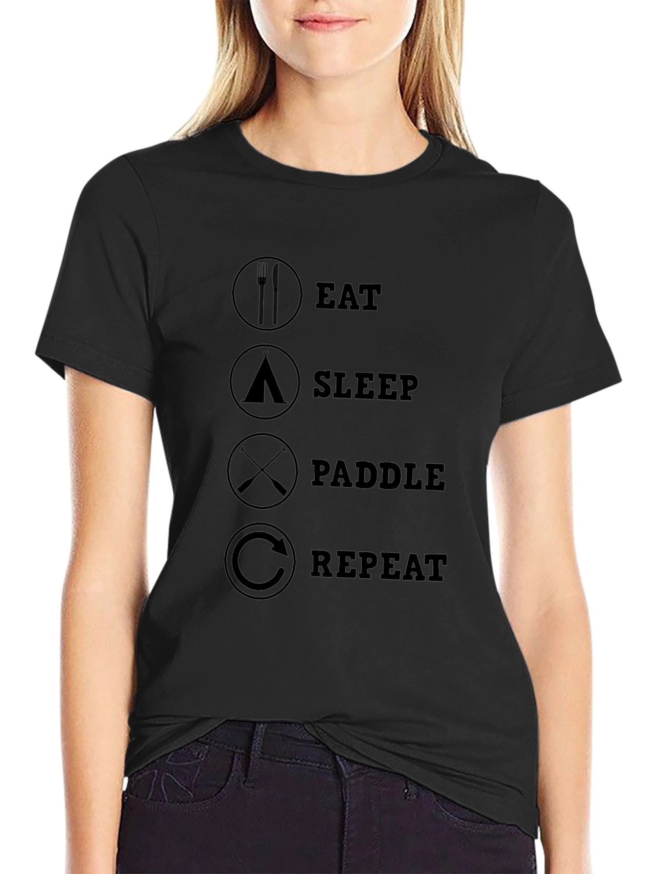 Eat Sleep Paddle Repeat Black Graphic Tee