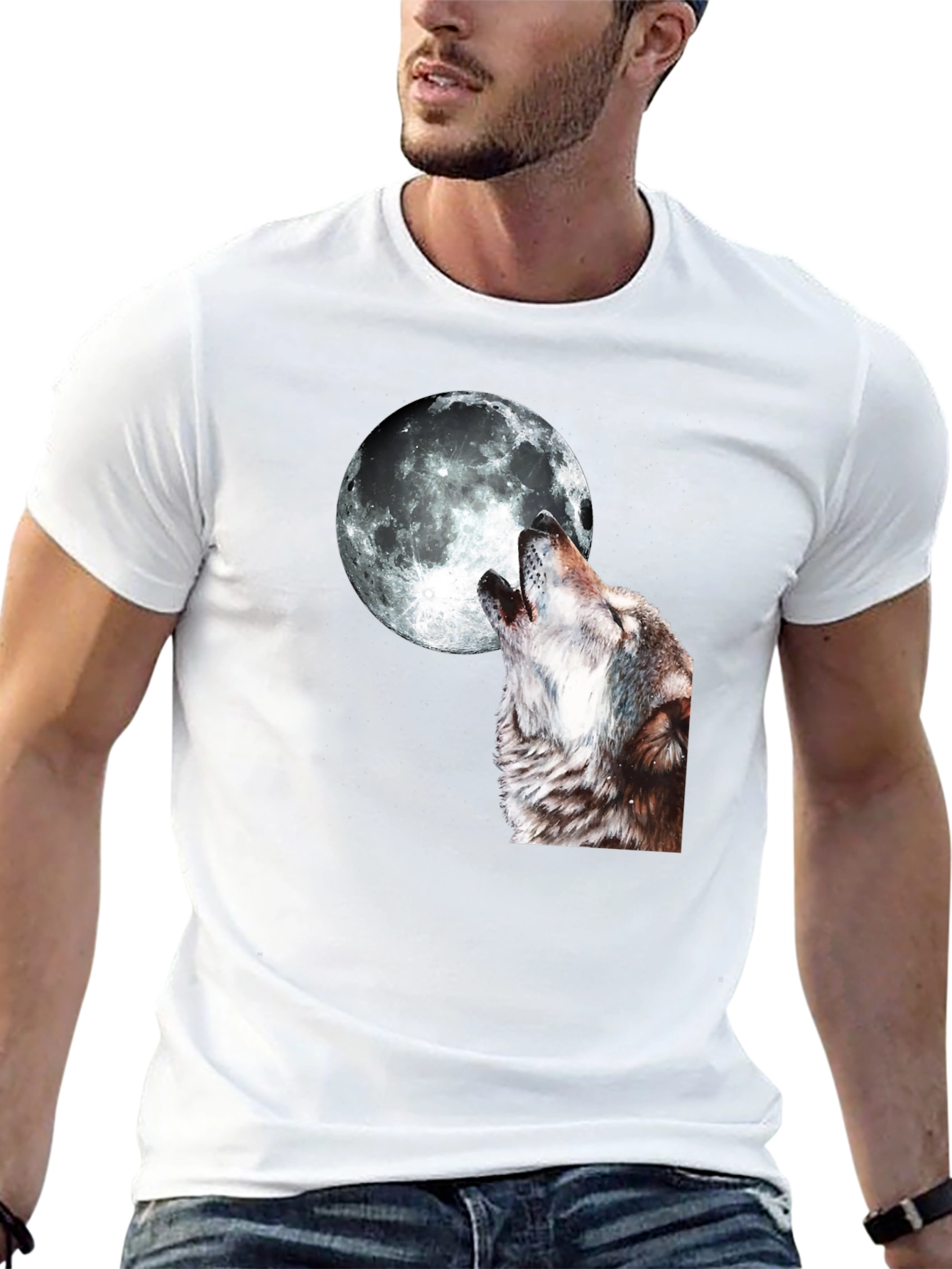 Wolf Howling at Moon Graphic T-Shirt