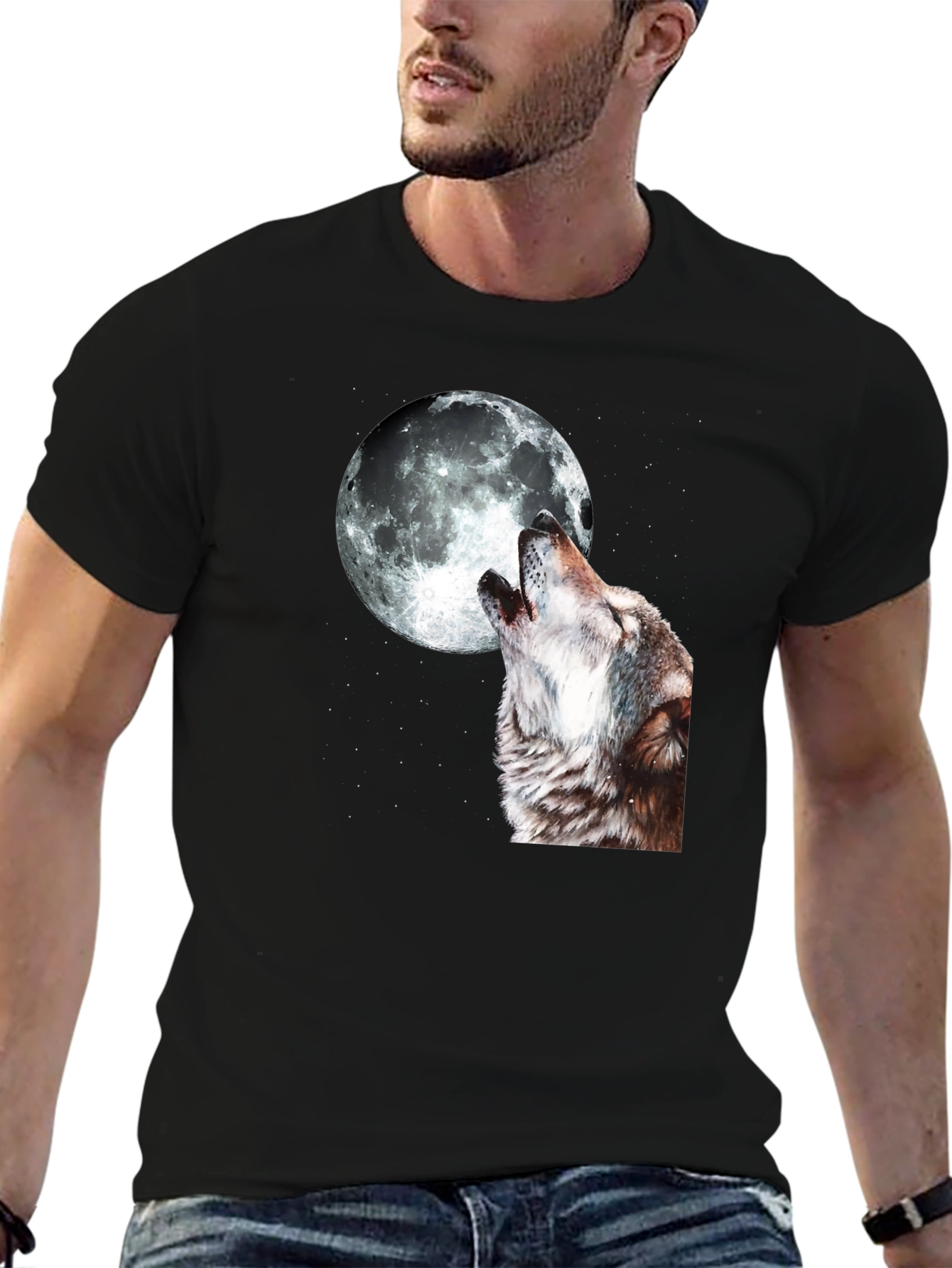 Wolf Howling at Moon Graphic T-Shirt