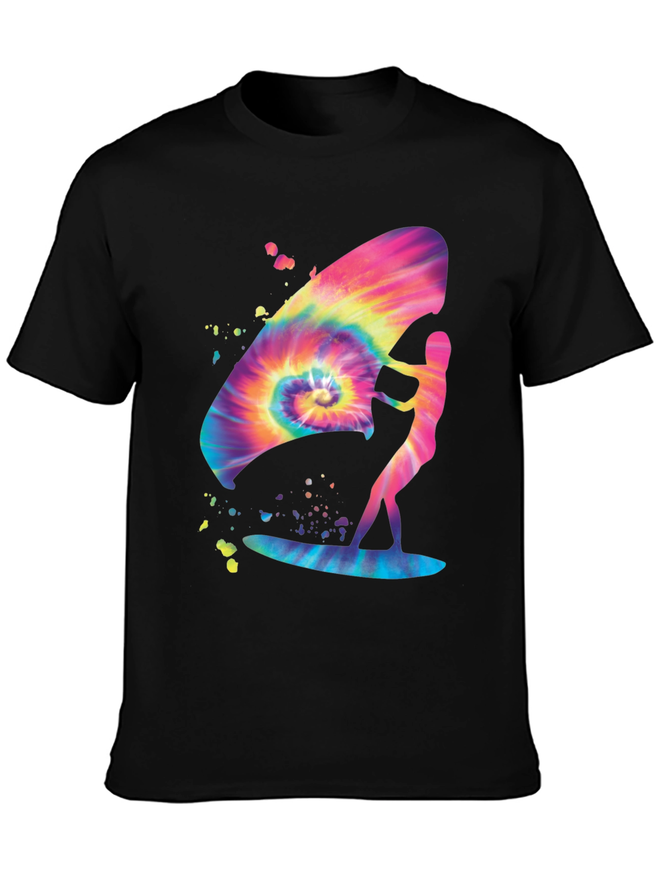 Tie-Dye Windsurfer Graphic Tee - Black Cotton Blend
