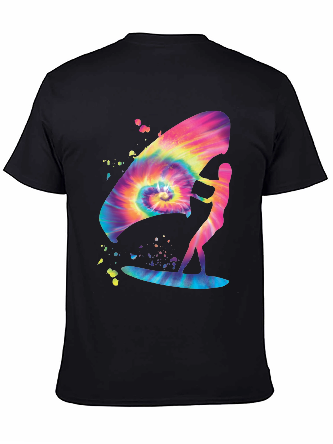 Tie-Dye Windsurfer Graphic Tee - Black Cotton Blend