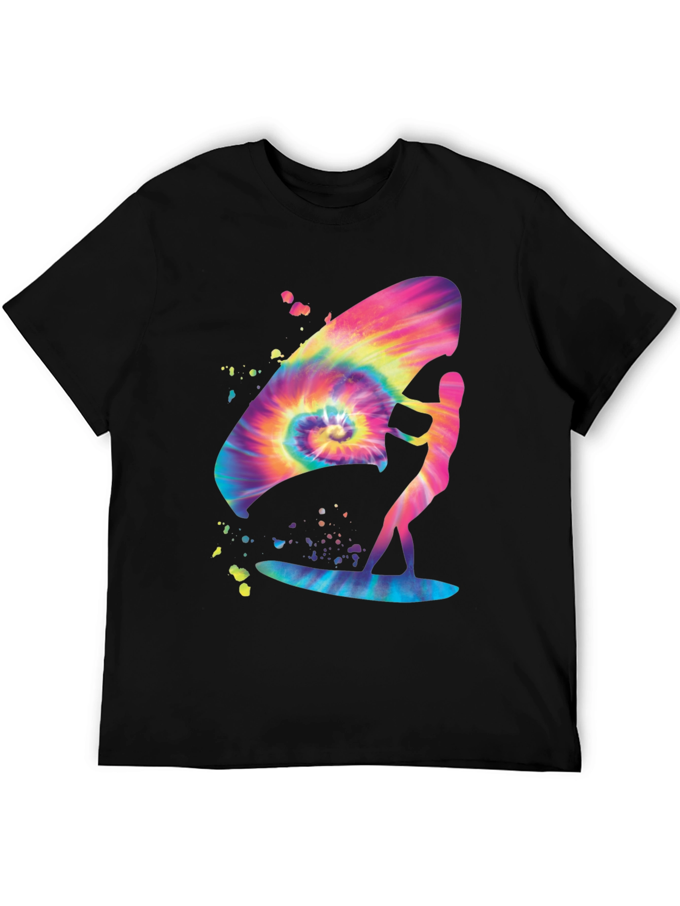 Tie-Dye Windsurfer Graphic Tee - Black Cotton Blend