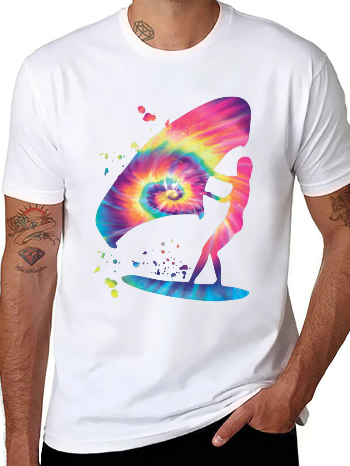 Tie-Dye Windsurfer Graphic Tee - Black Cotton Blend