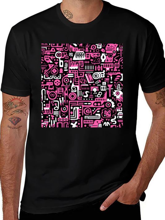 Abstract Pink & Black Graphic Print Crew Neck T-Shirt
