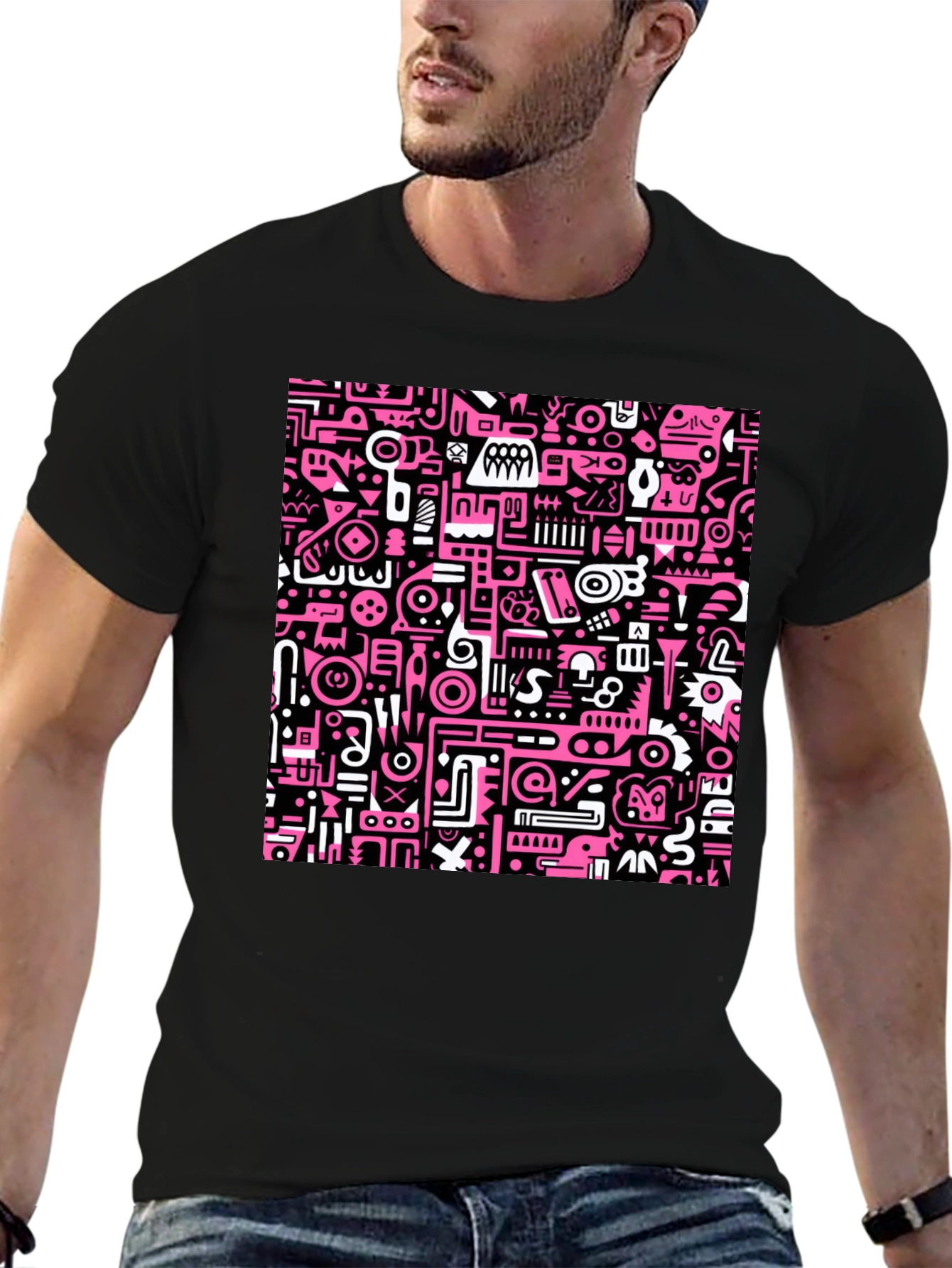 Abstract Pink & Black Graphic Print Crew Neck T-Shirt
