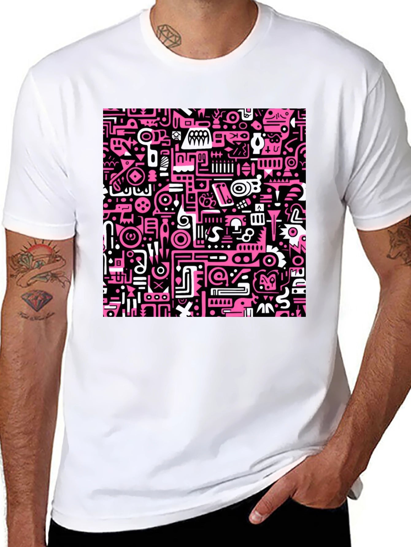 Abstract Pink & Black Graphic Print Crew Neck T-Shirt