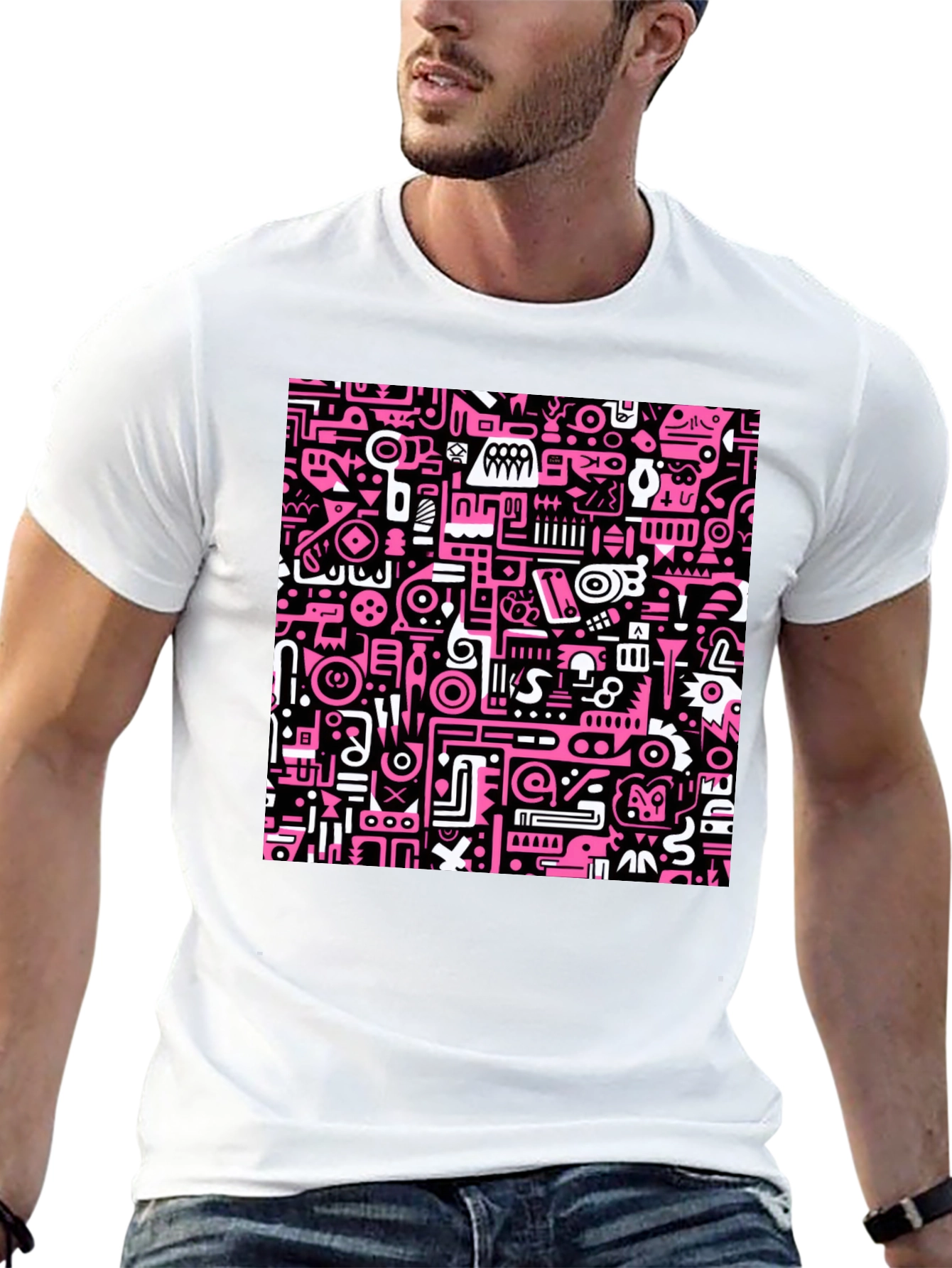 Abstract Pink & Black Graphic Print Crew Neck T-Shirt