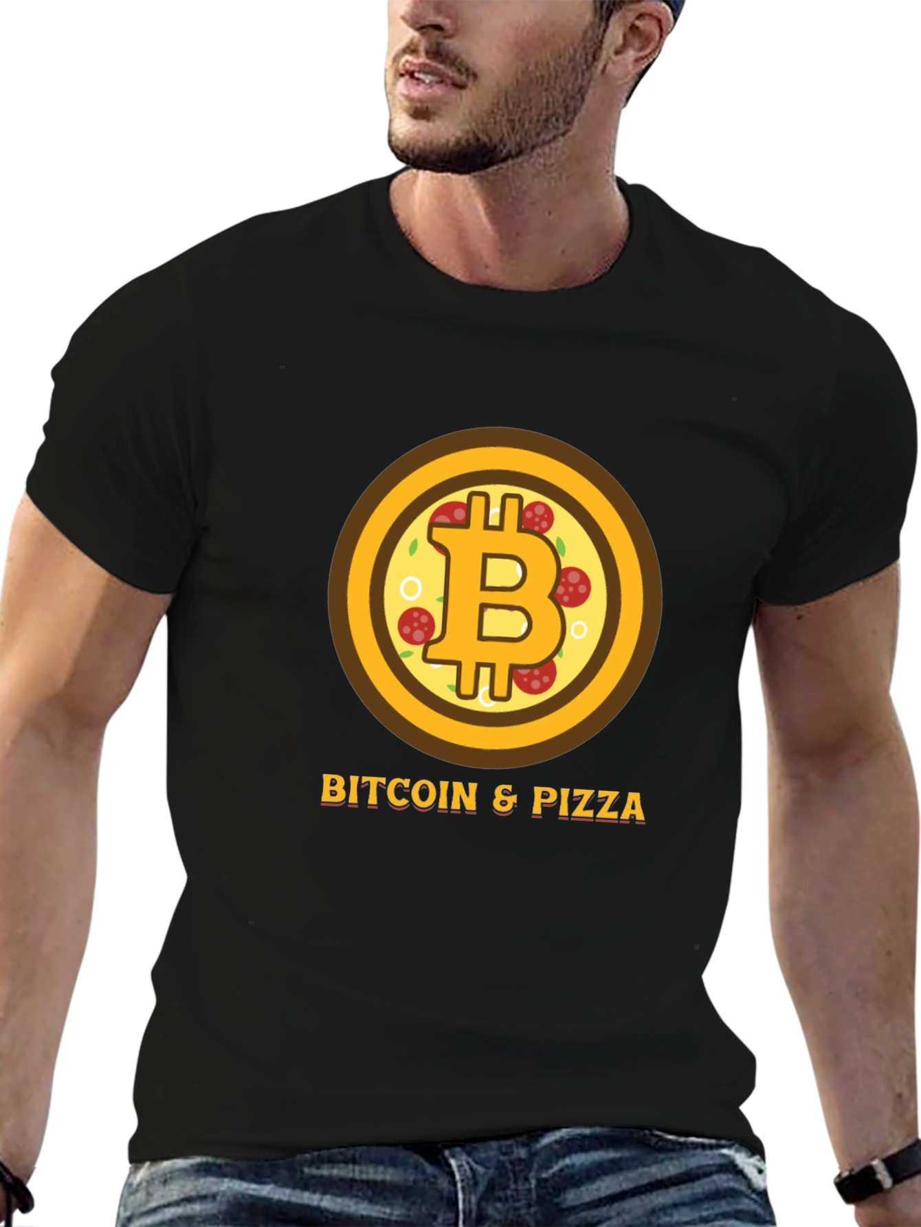 Bitcoin & Pizza Black Graphic Tee